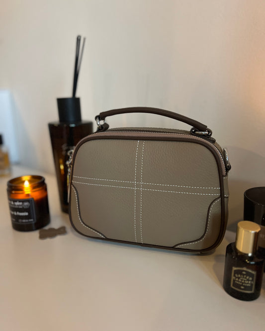 MARIA — Genuine Leather Bag. Color: Taupe