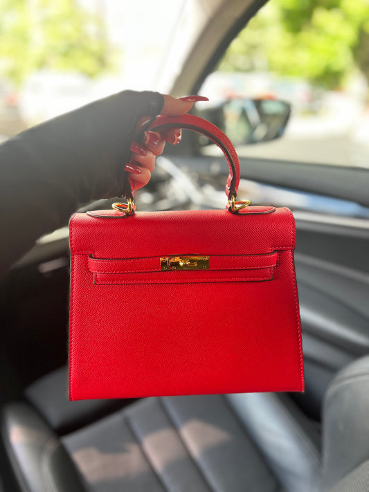 Mira Scarlet Red – Natural Leather Top Handle Bag