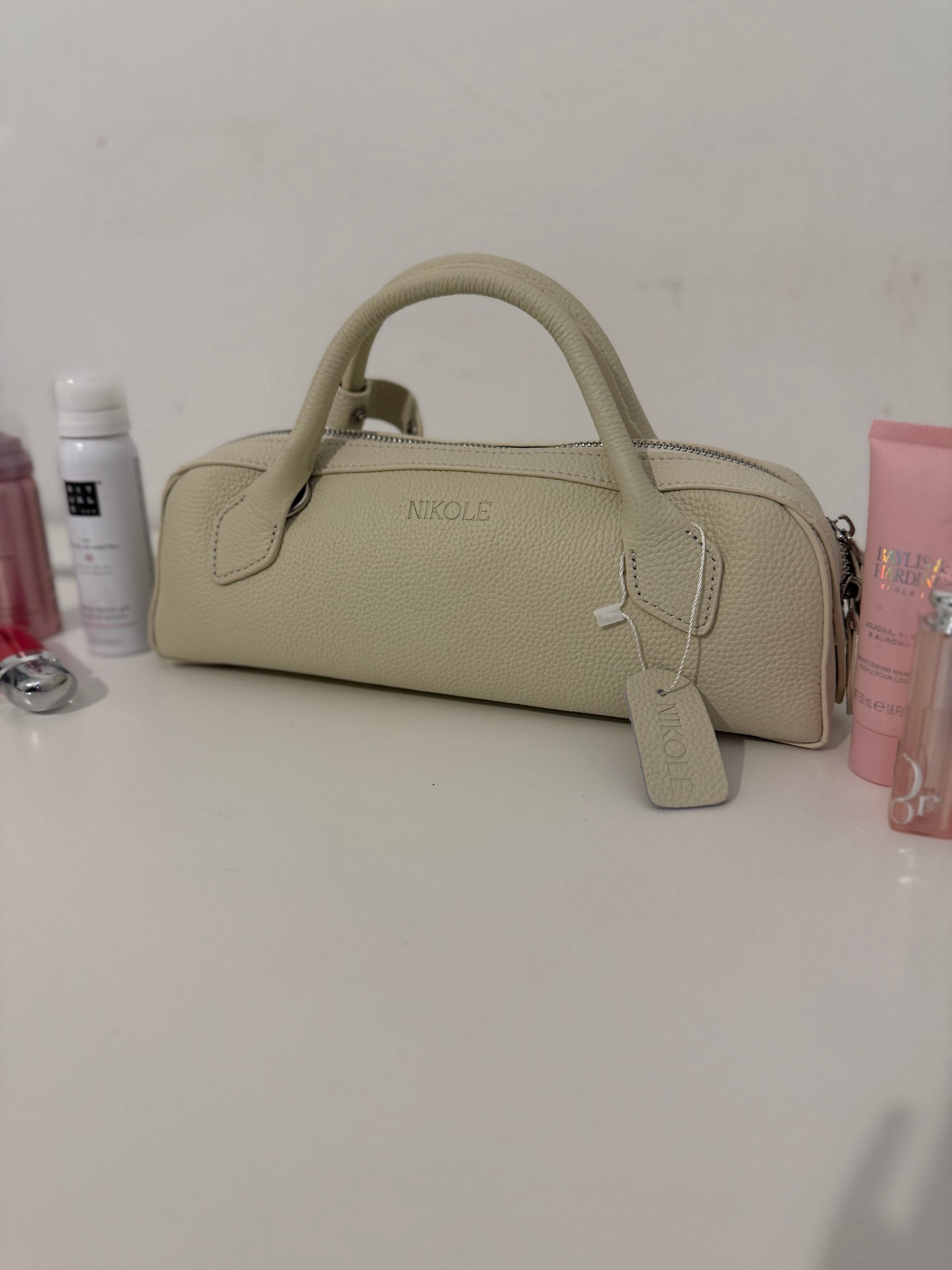 NIKOLÈ Leather Boston Bag – Milk Beige
