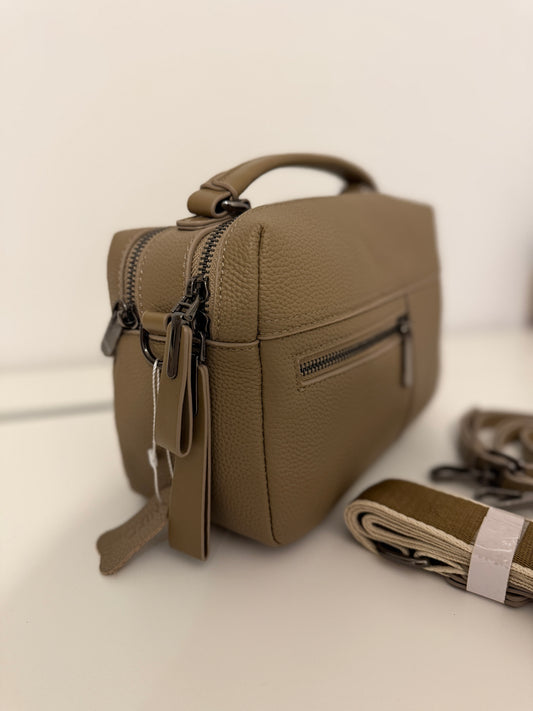 VERA – Natural Leather Crossbody Bag – Taupe