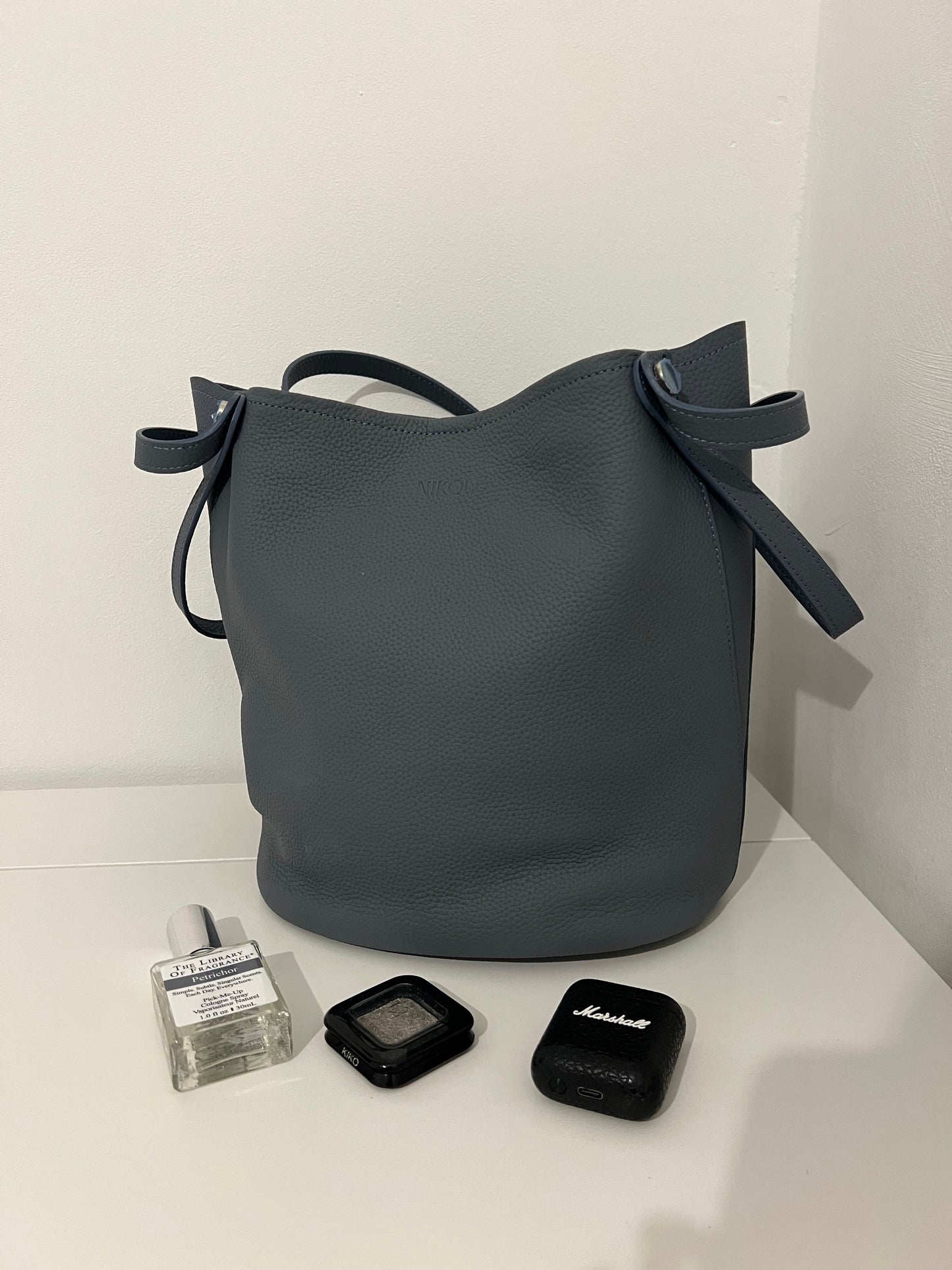 Bucket Bag – Natural Leather – Fog Blue