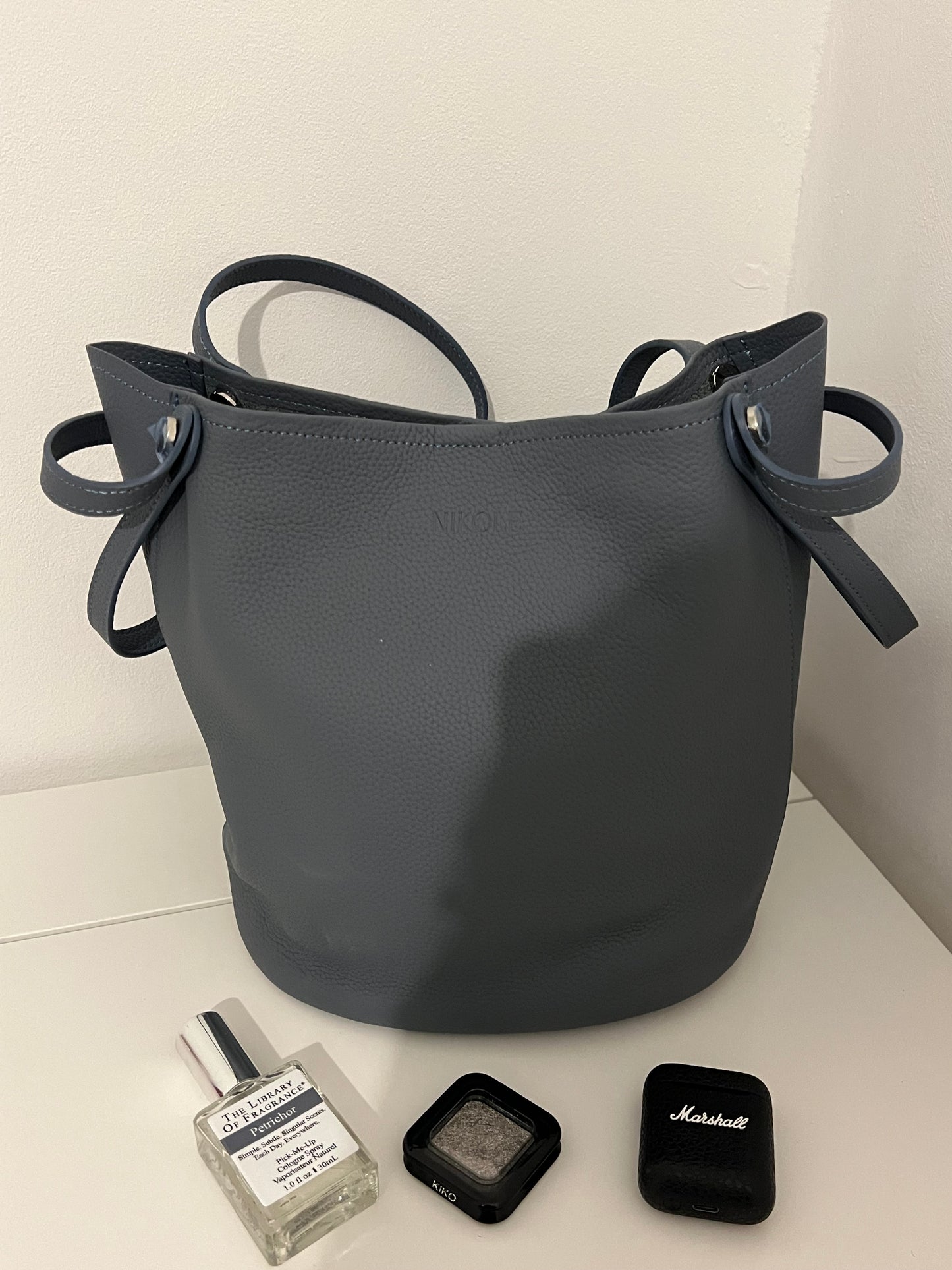 Bucket Bag – Natural Leather – Fog Blue