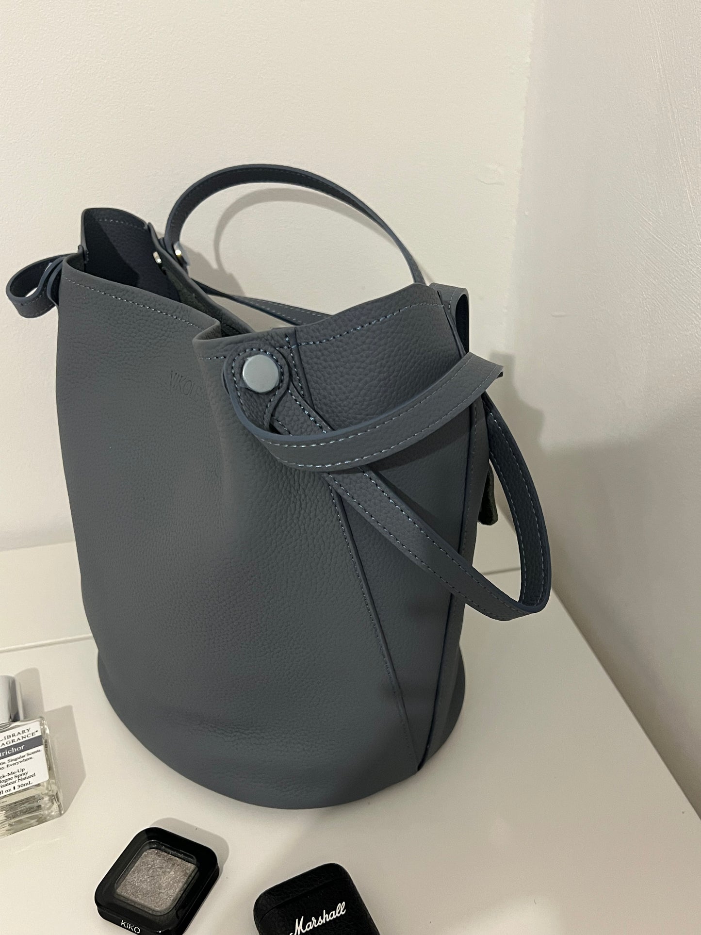 Bucket Bag – Natural Leather – Fog Blue