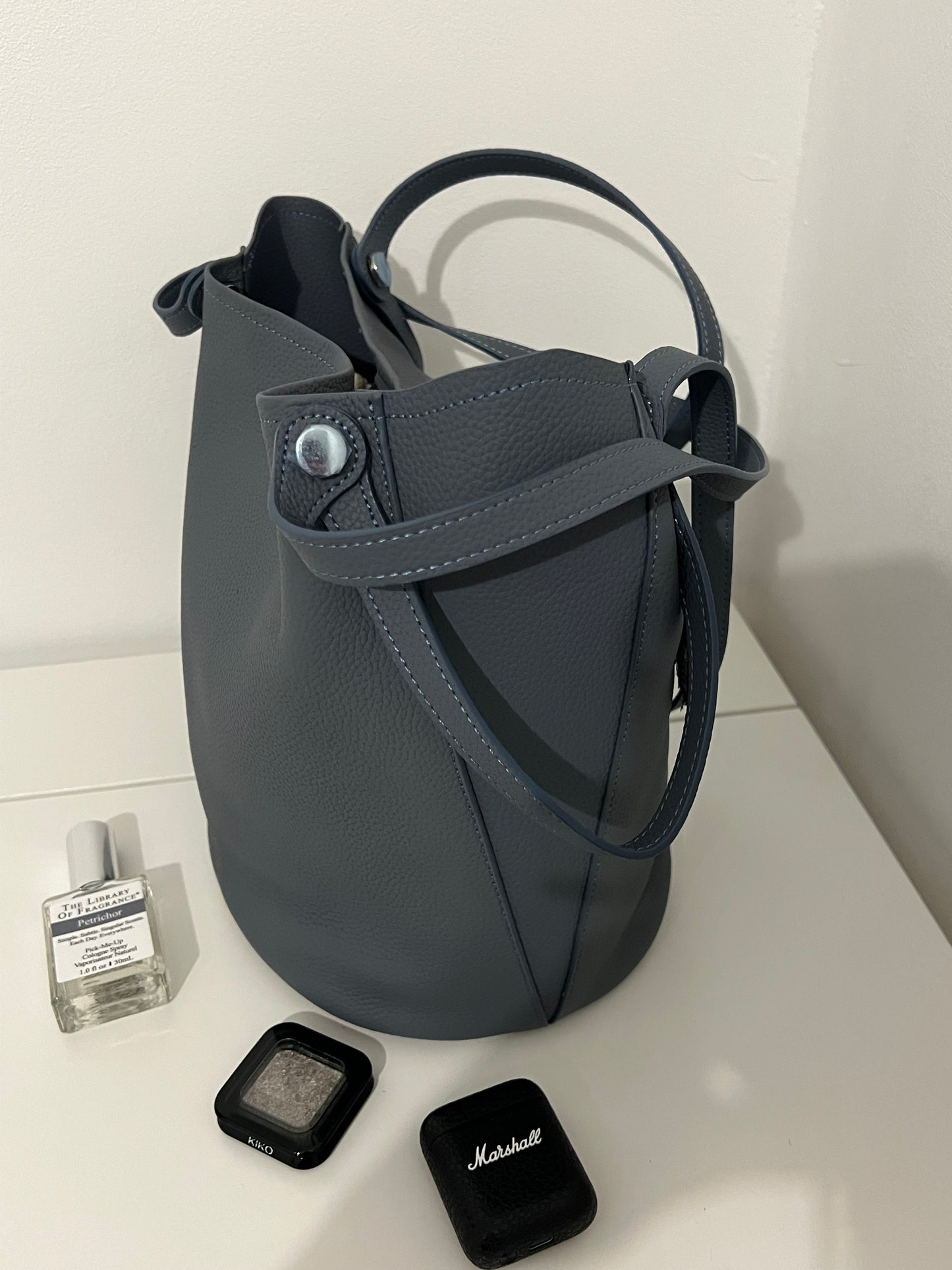 Bucket Bag – Natural Leather – Fog Blue