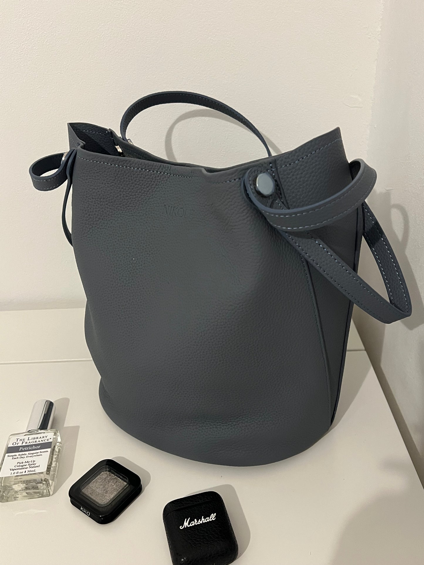 Bucket Bag – Natural Leather – Fog Blue
