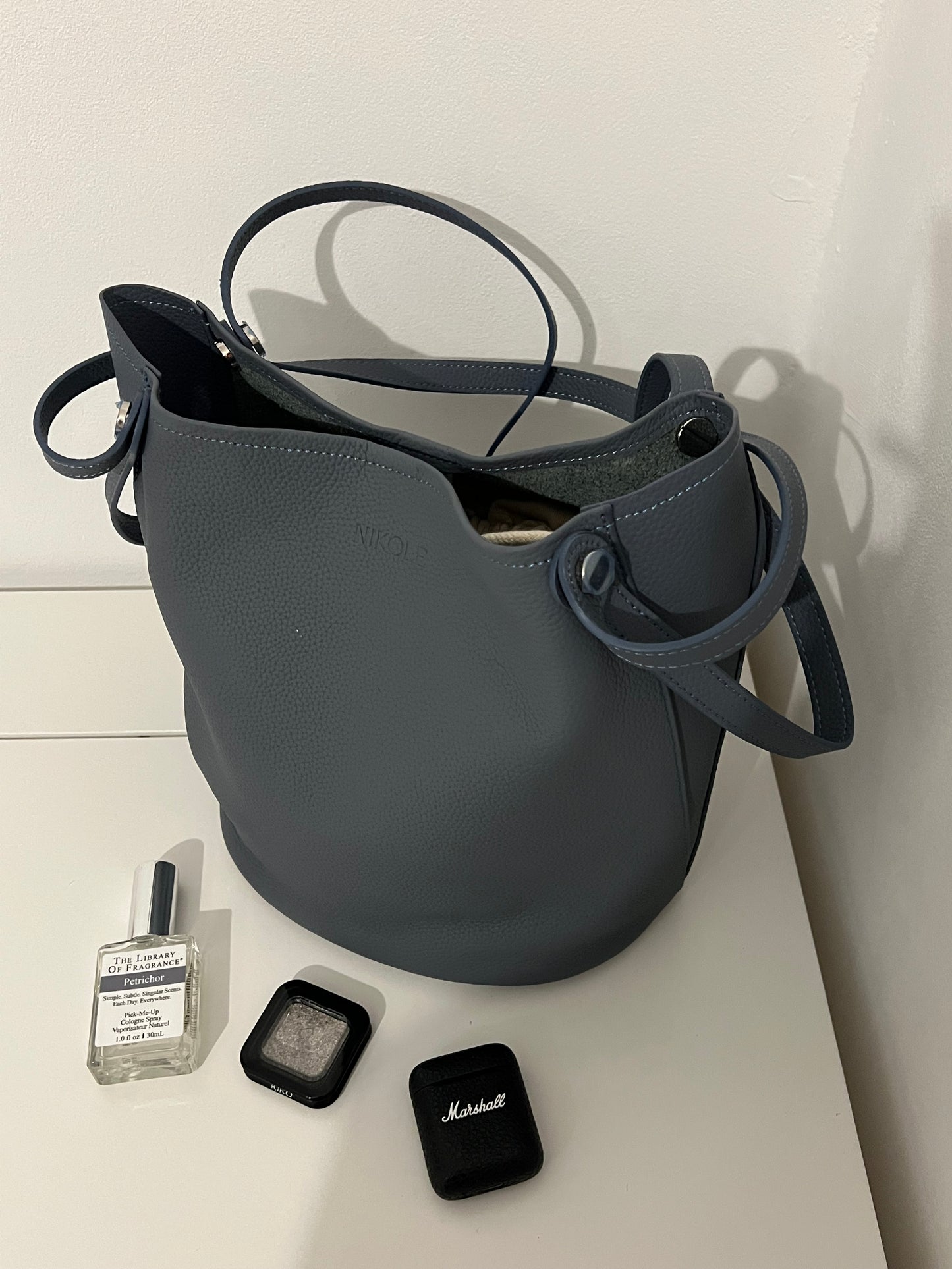 Bucket Bag – Natural Leather – Fog Blue
