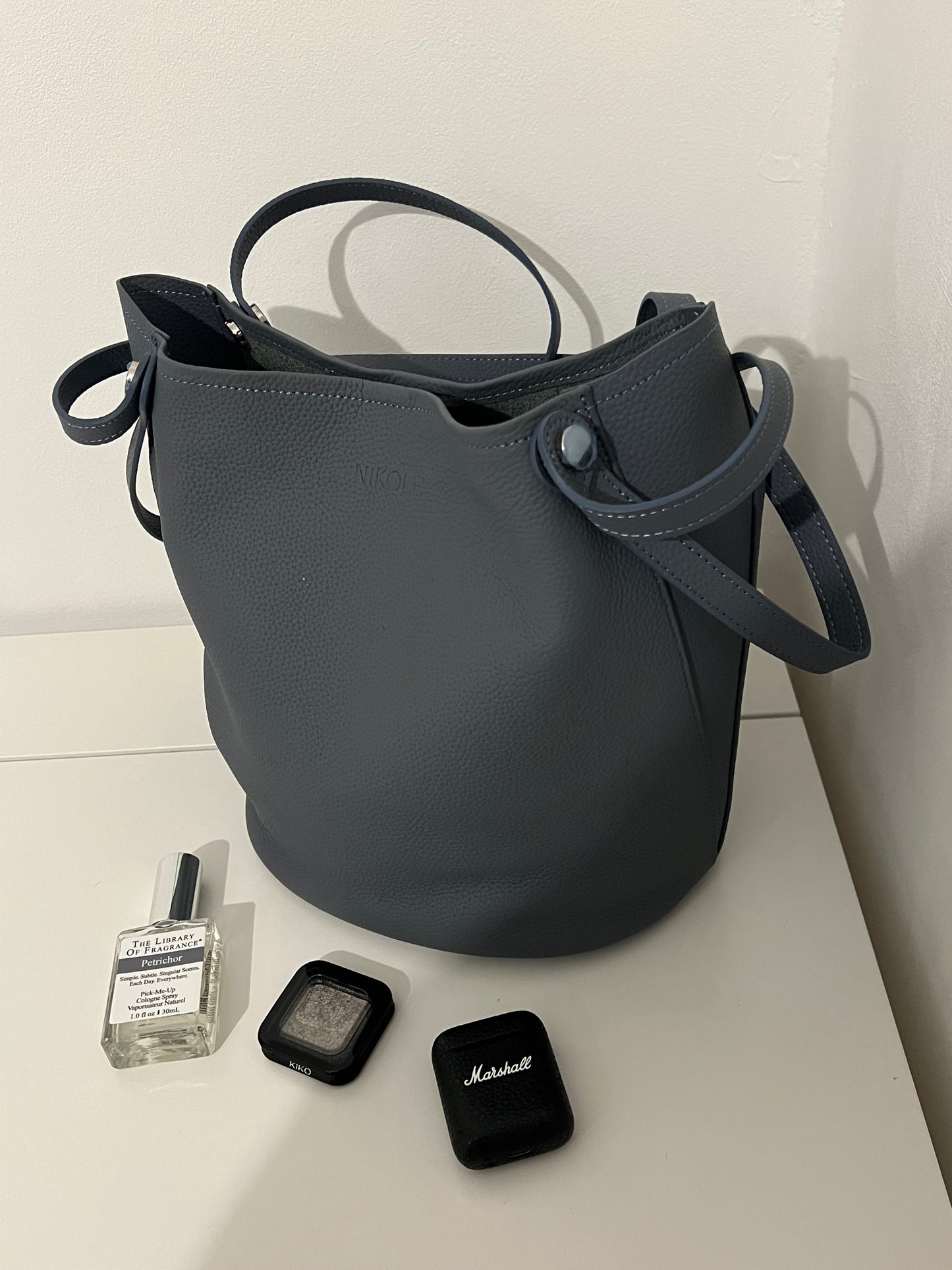 Bucket Bag – Natural Leather – Fog Blue
