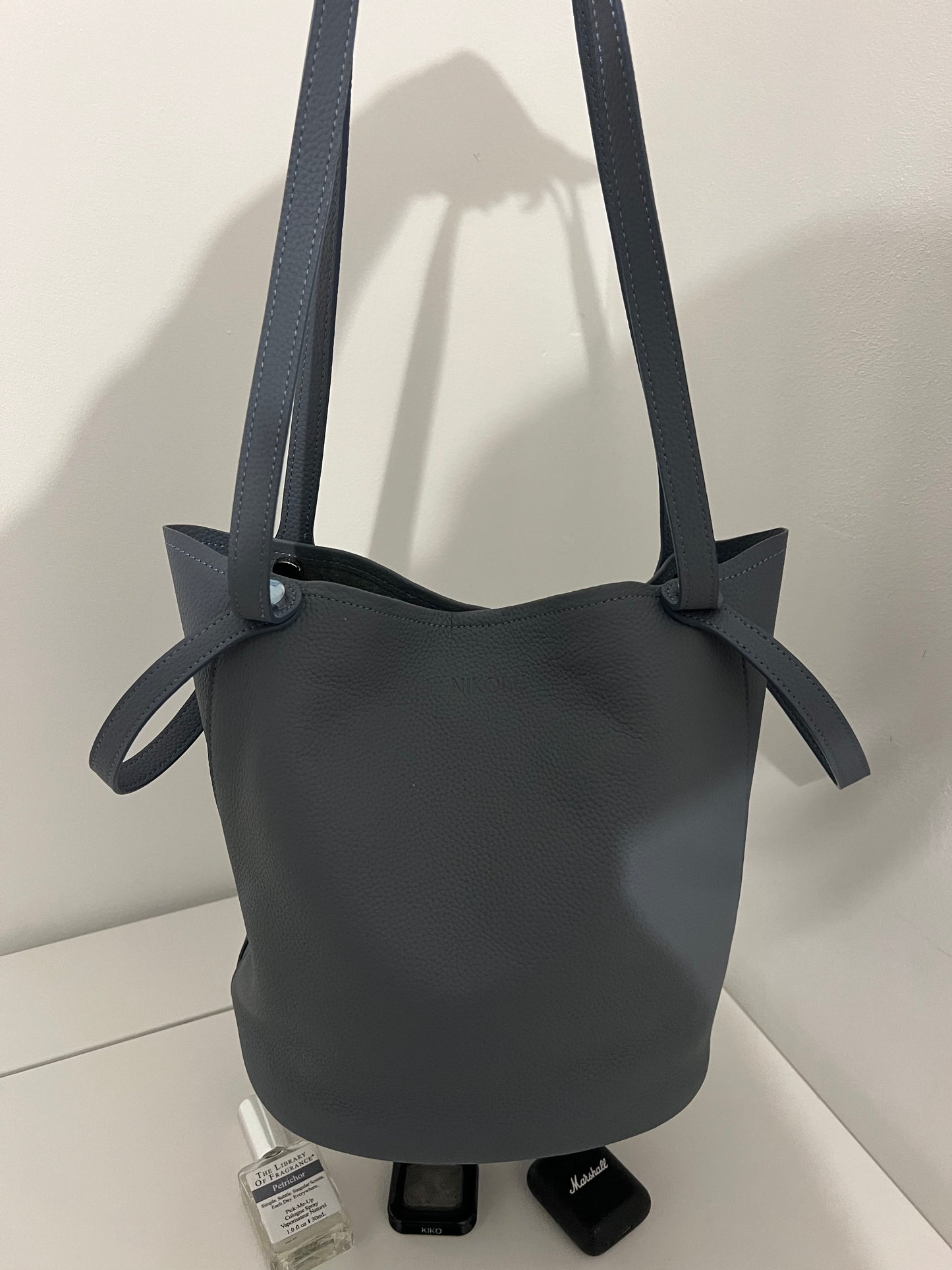 Bucket Bag – Natural Leather – Fog Blue
