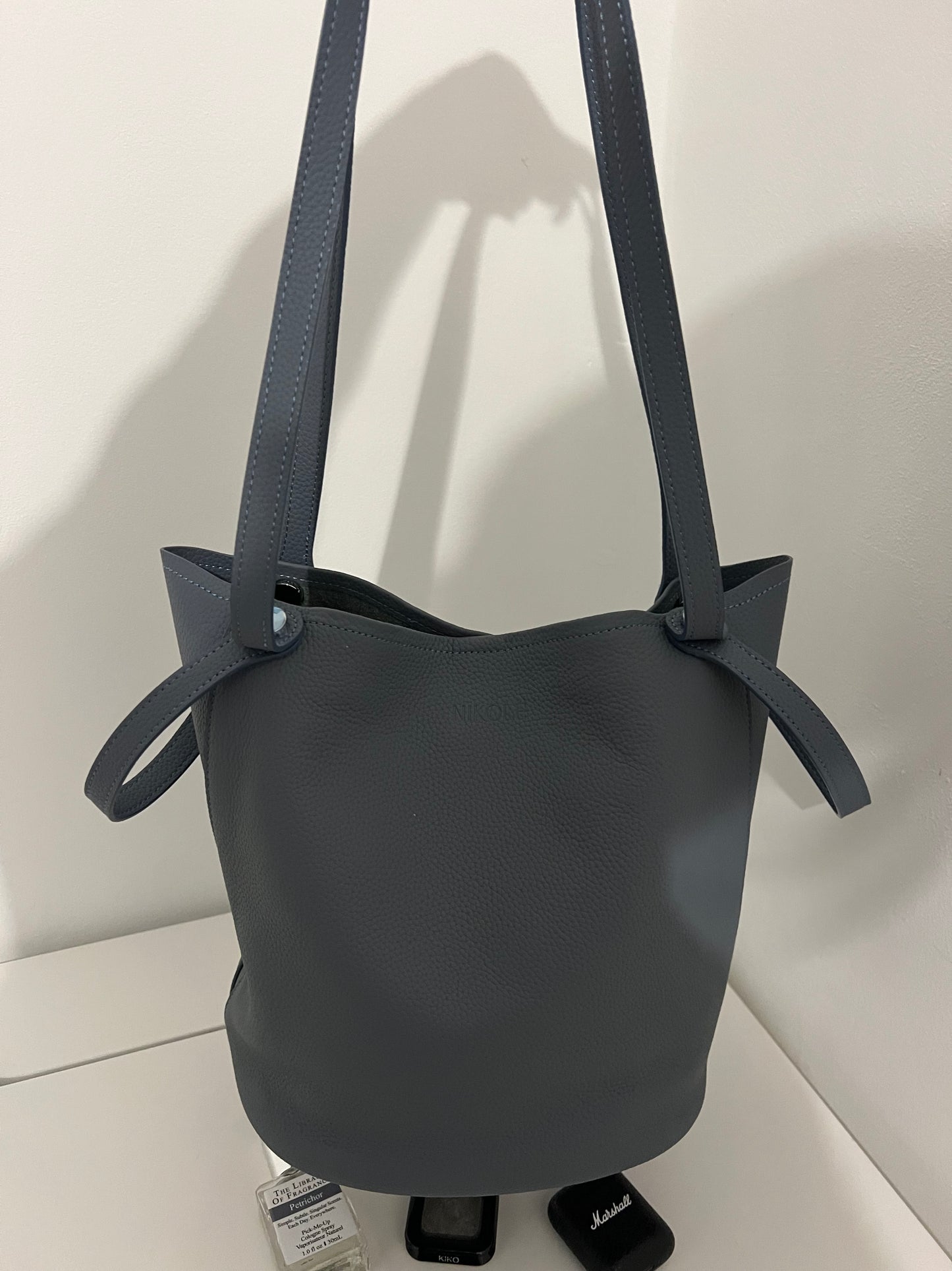Bucket Bag – Natural Leather – Fog Blue