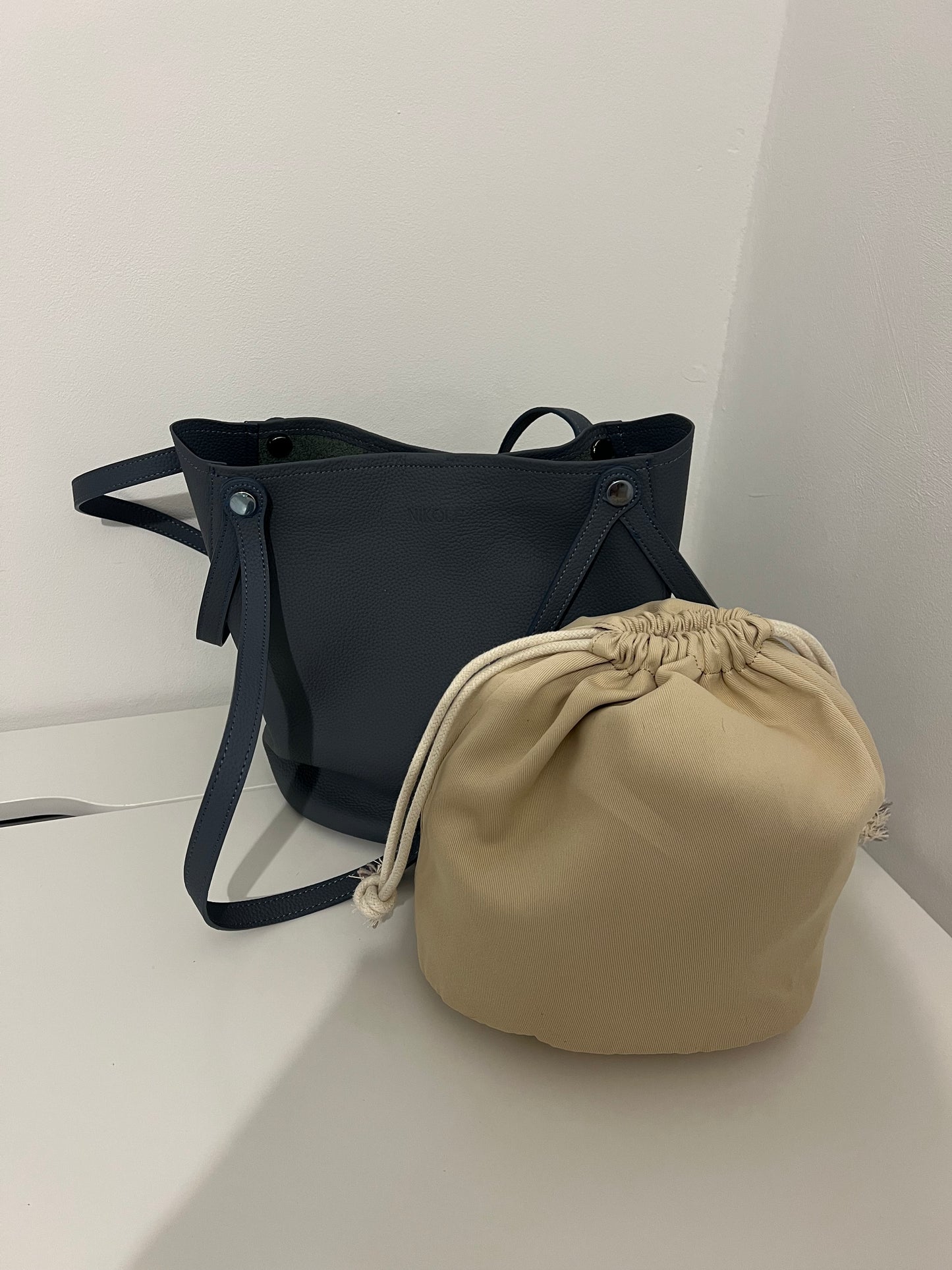 Bucket Bag – Natural Leather – Fog Blue