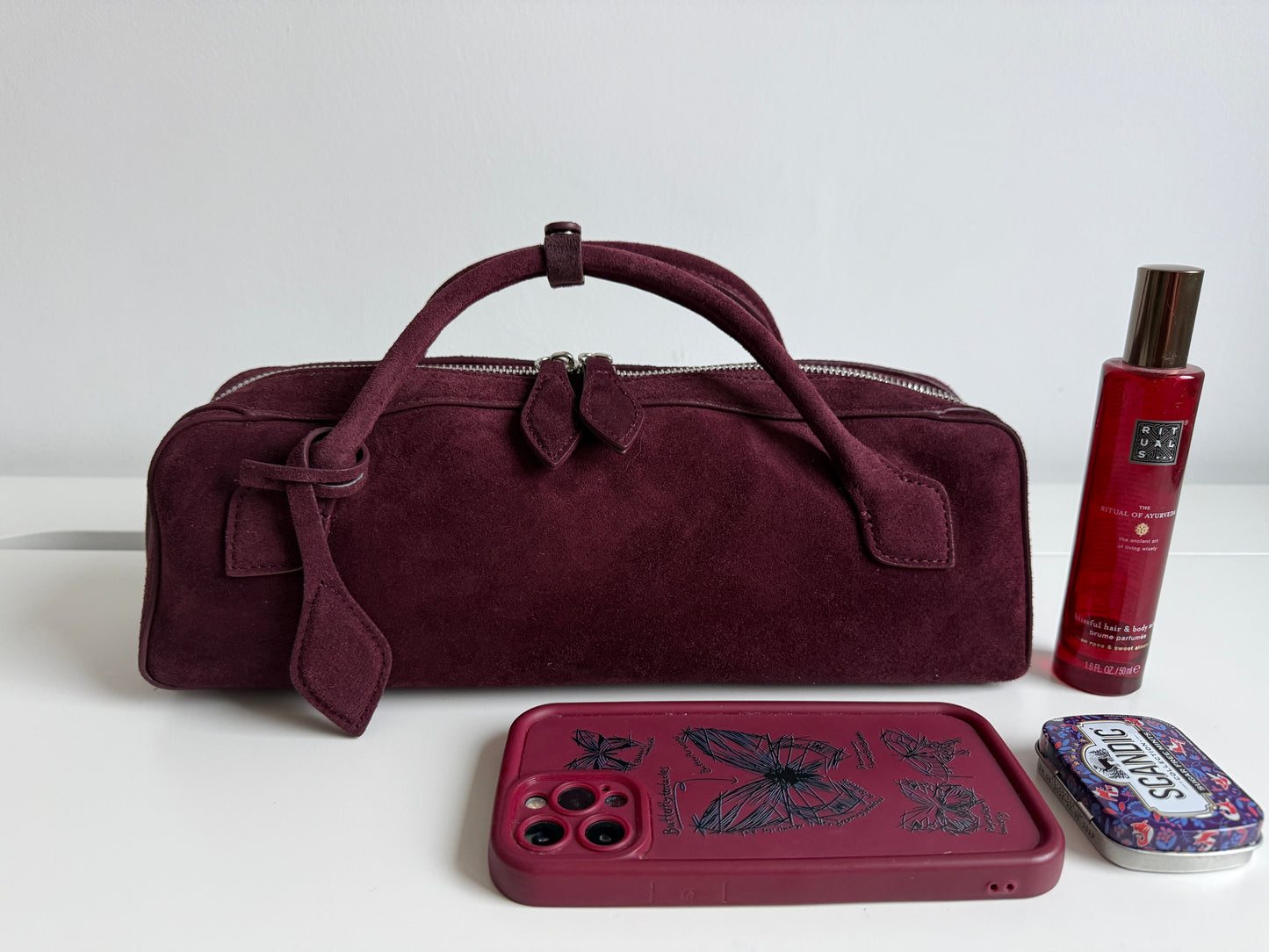 Lena – Wine Berry Suede Bag (Natural Suede Leather)