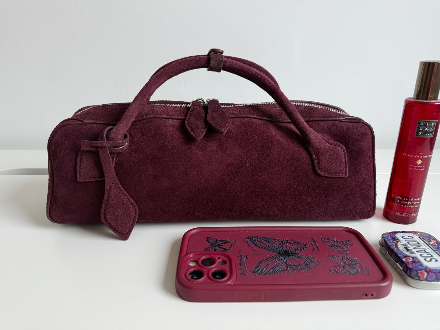 Lena – Wine Berry Suede Bag (Natural Suede Leather)