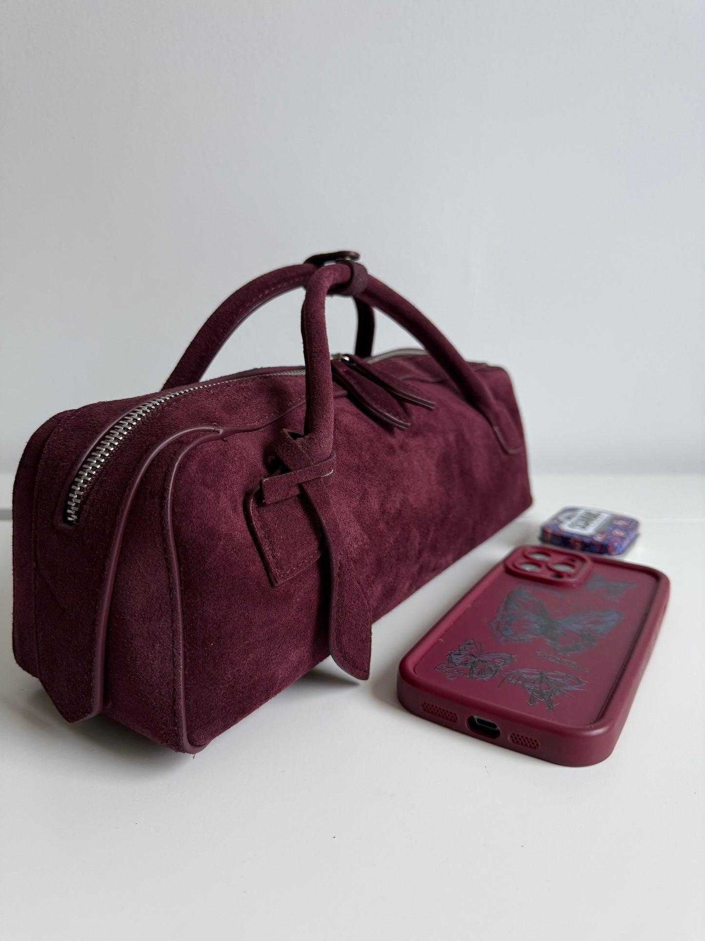Lena – Wine Berry Suede Bag (Natural Suede Leather)
