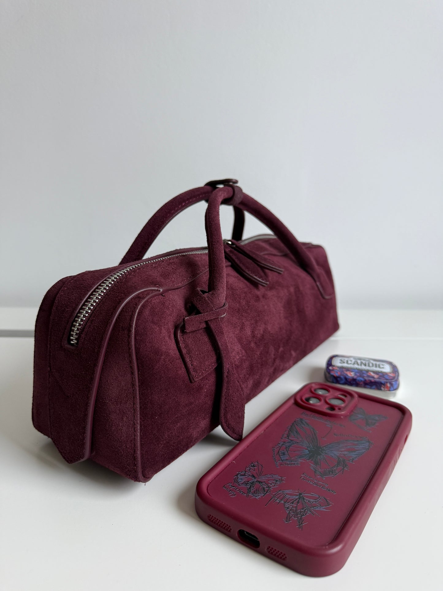 Lena – Wine Berry Suede Bag (Natural Suede Leather)