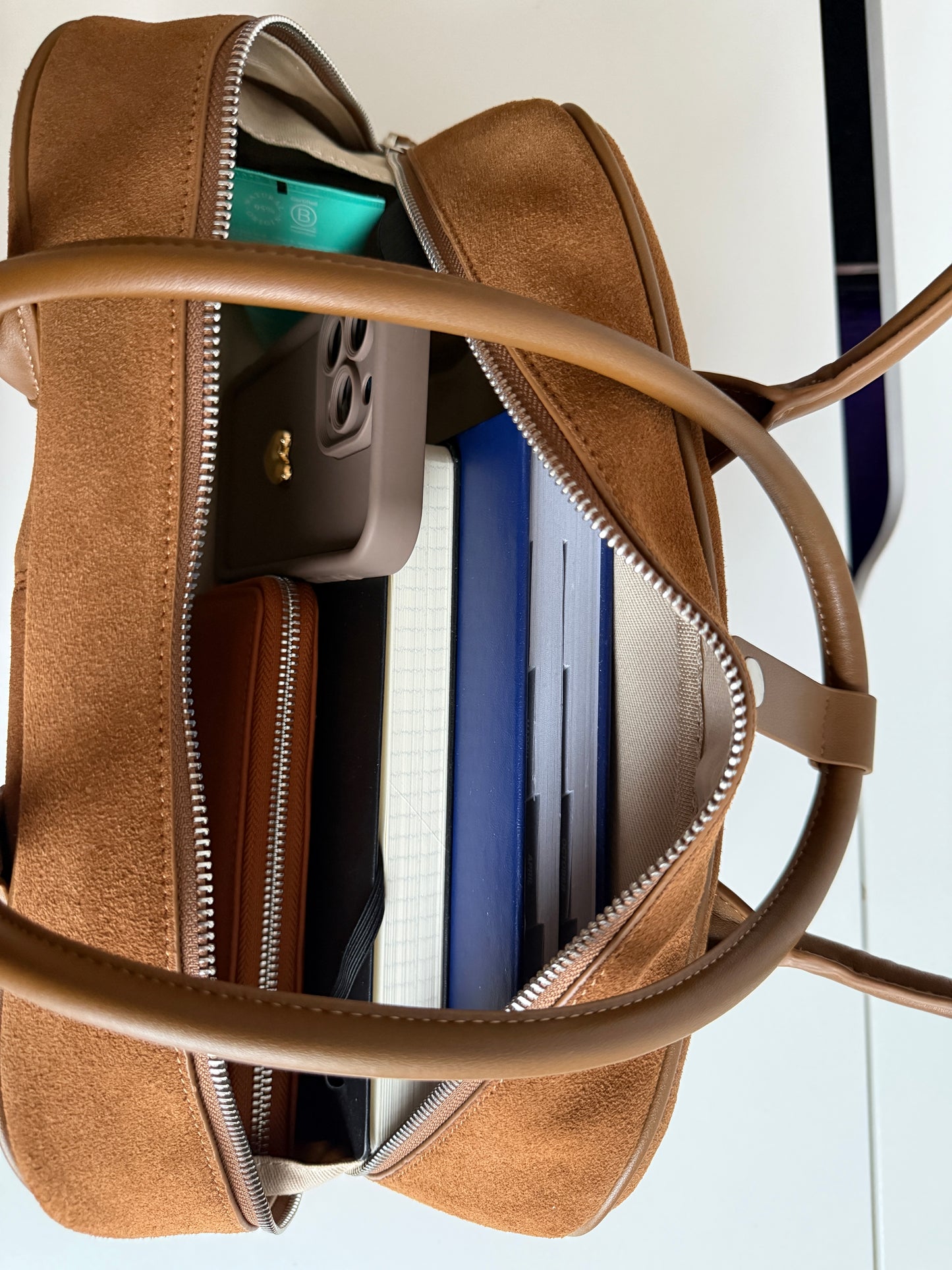 Nina - Caramel Suede Leather Bag – 100% Natural Leather