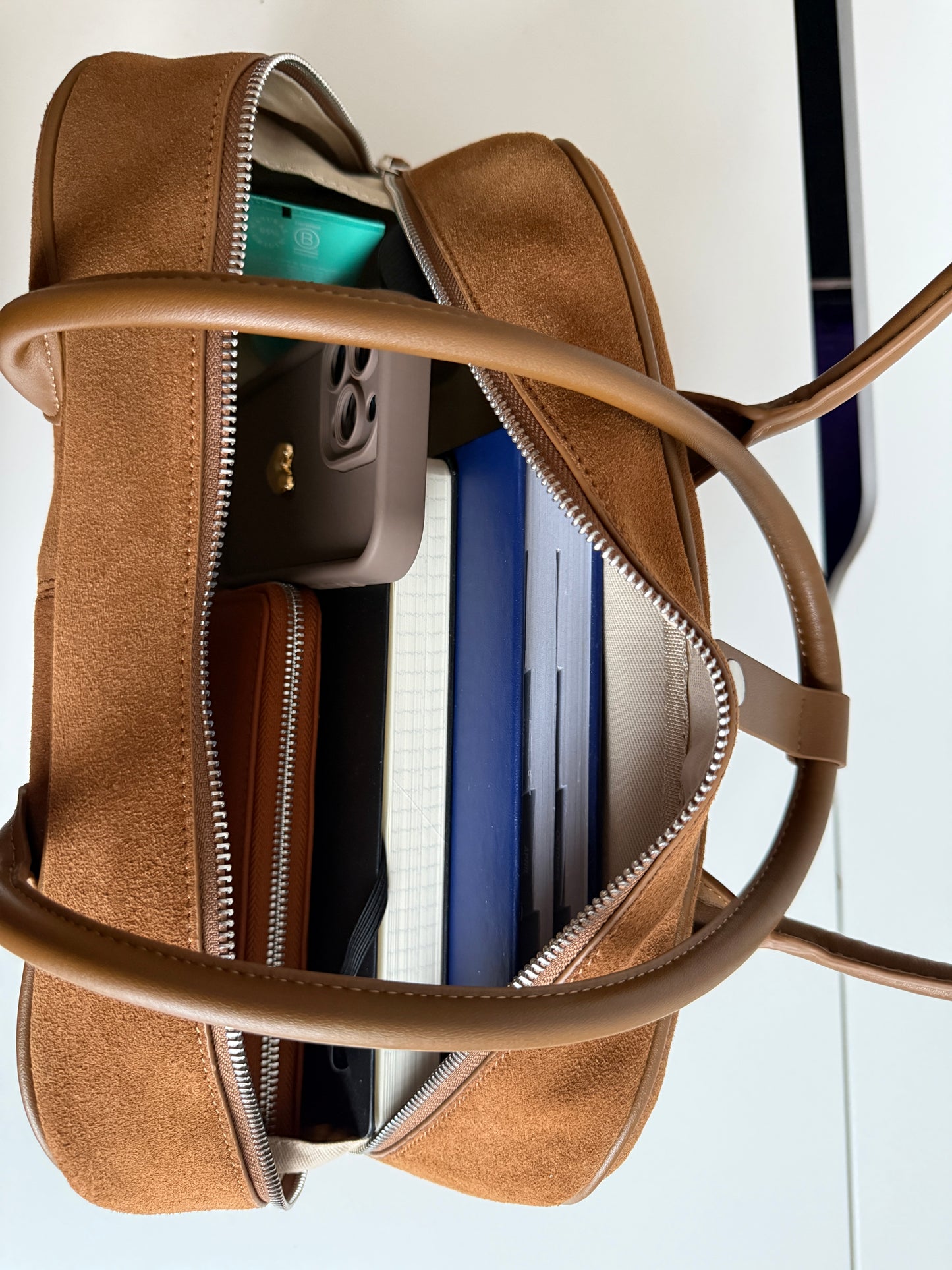 Nina - Caramel Suede Leather Bag – 100% Natural Leather