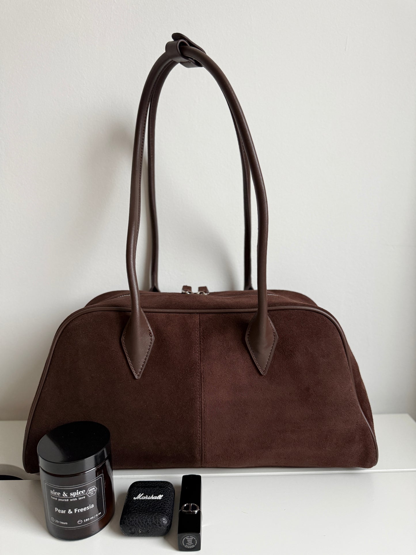 Nina - Chocolate Suede Leather Bag – 100% Natural Leather
