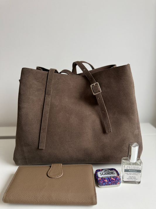 LOLA — Taupe - Suede Leather Bag