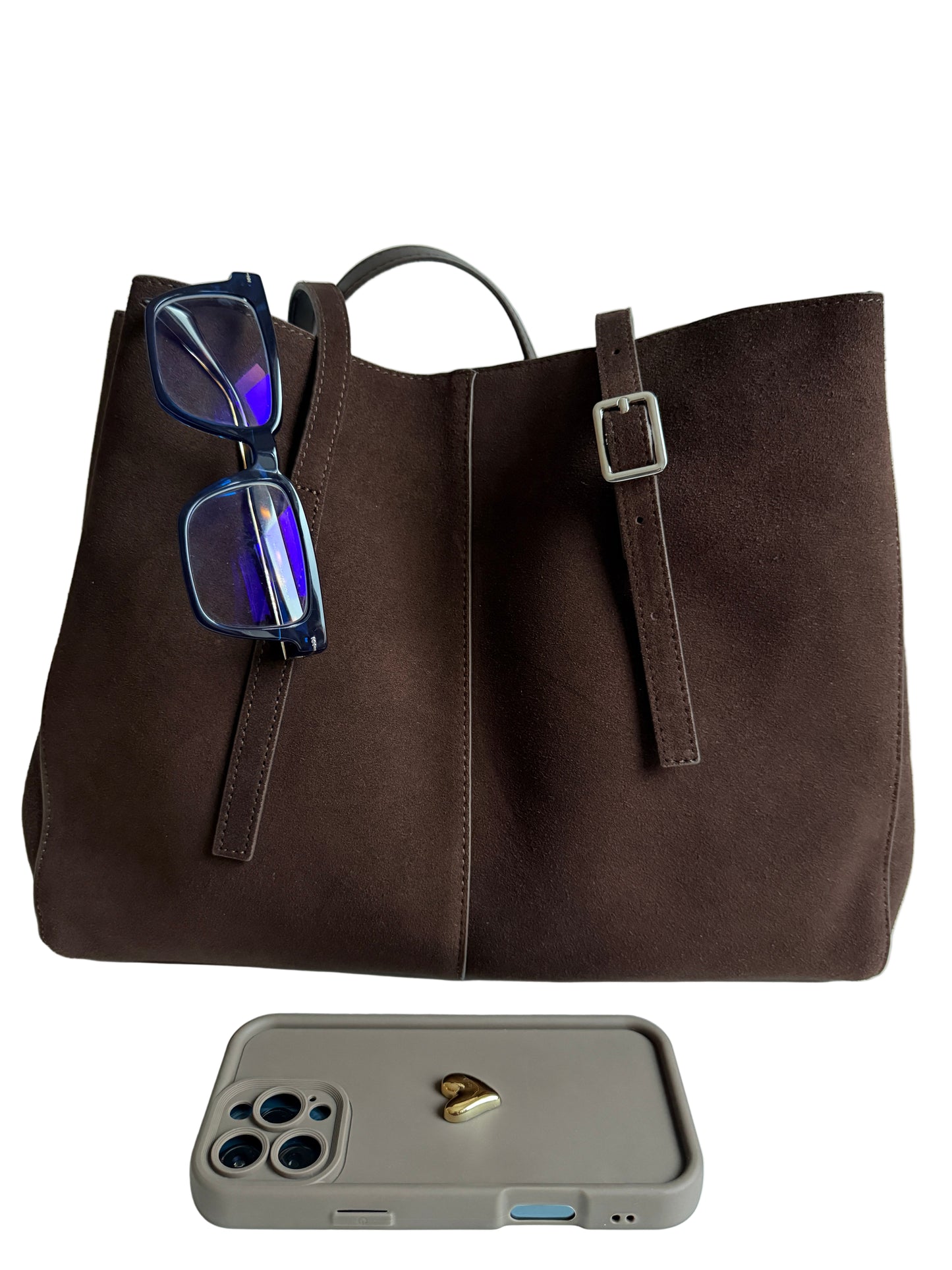 LOLA — DARK CHOCOLATE -Suede Leather Bag