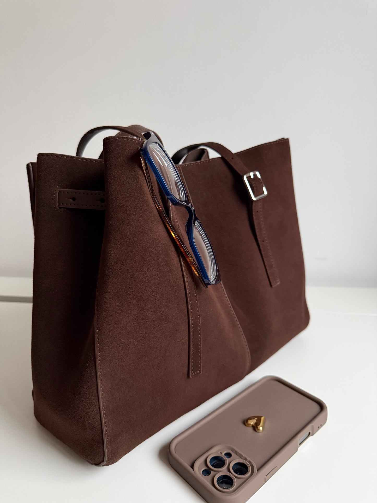 LOLA — DARK CHOCOLATE -Suede Leather Bag