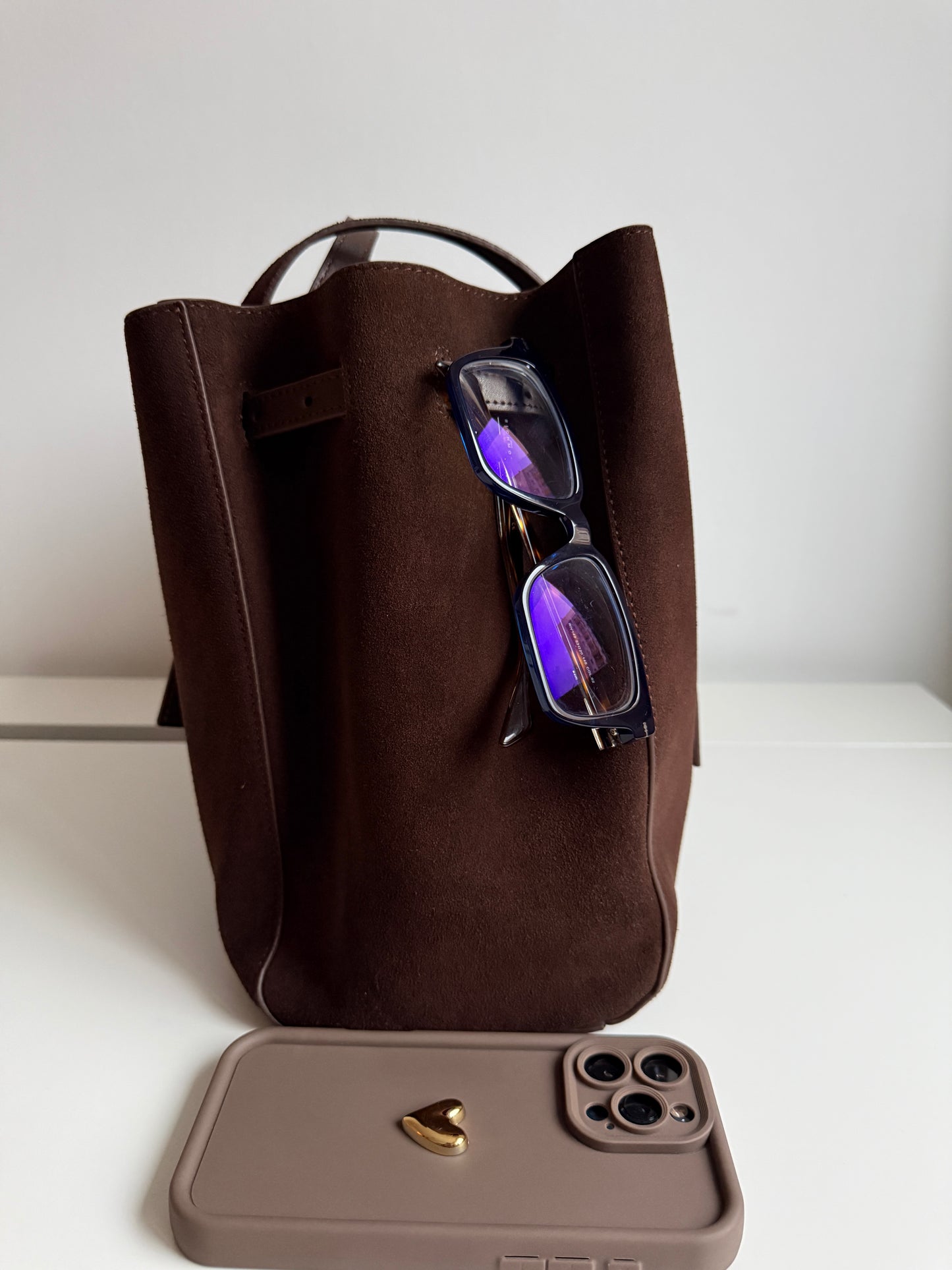 LOLA — DARK CHOCOLATE -Suede Leather Bag