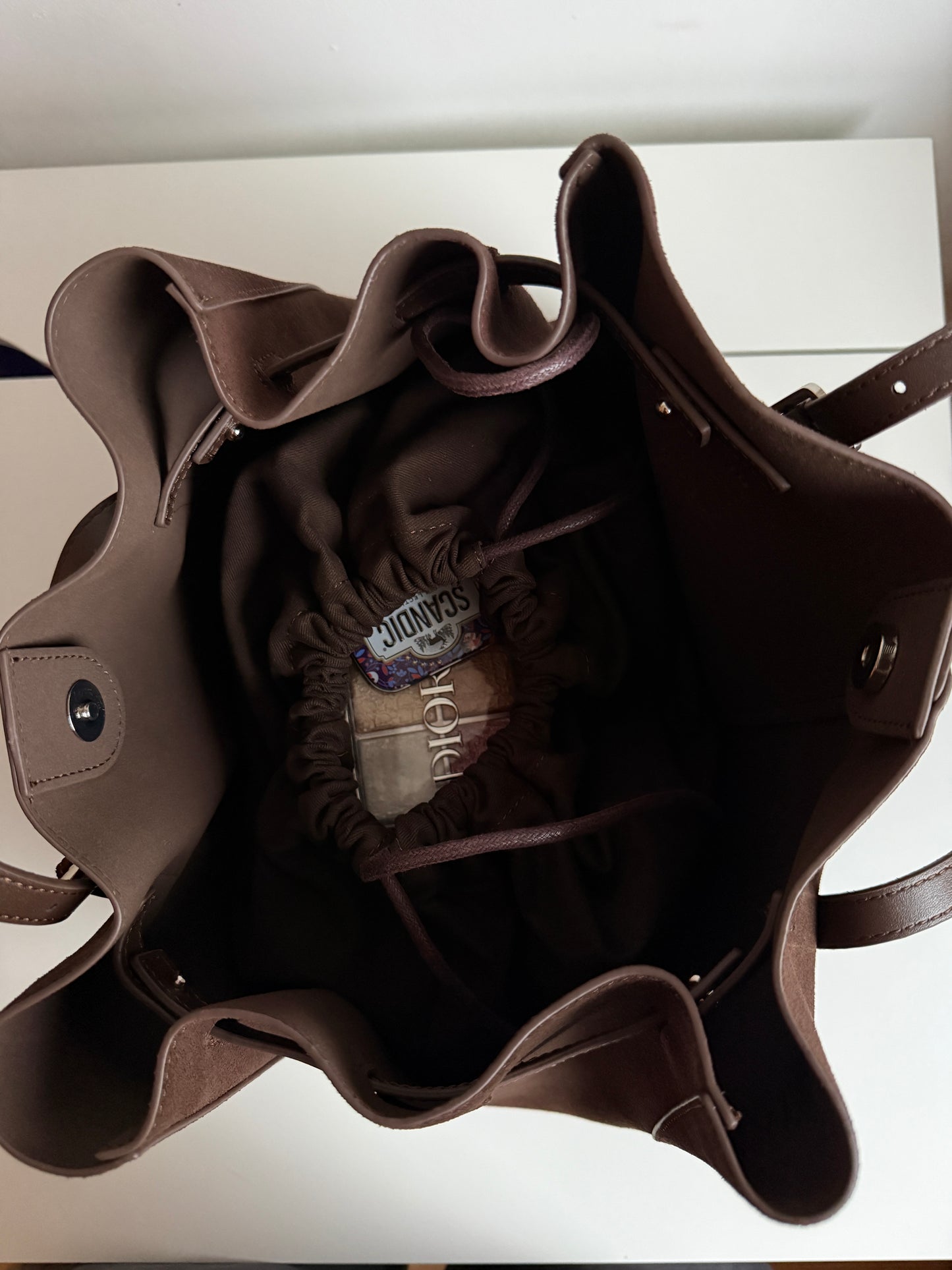 LOLA — DARK CHOCOLATE -Suede Leather Bag