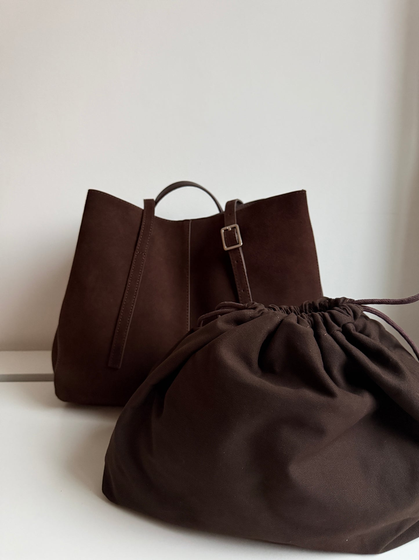 LOLA — DARK CHOCOLATE -Suede Leather Bag