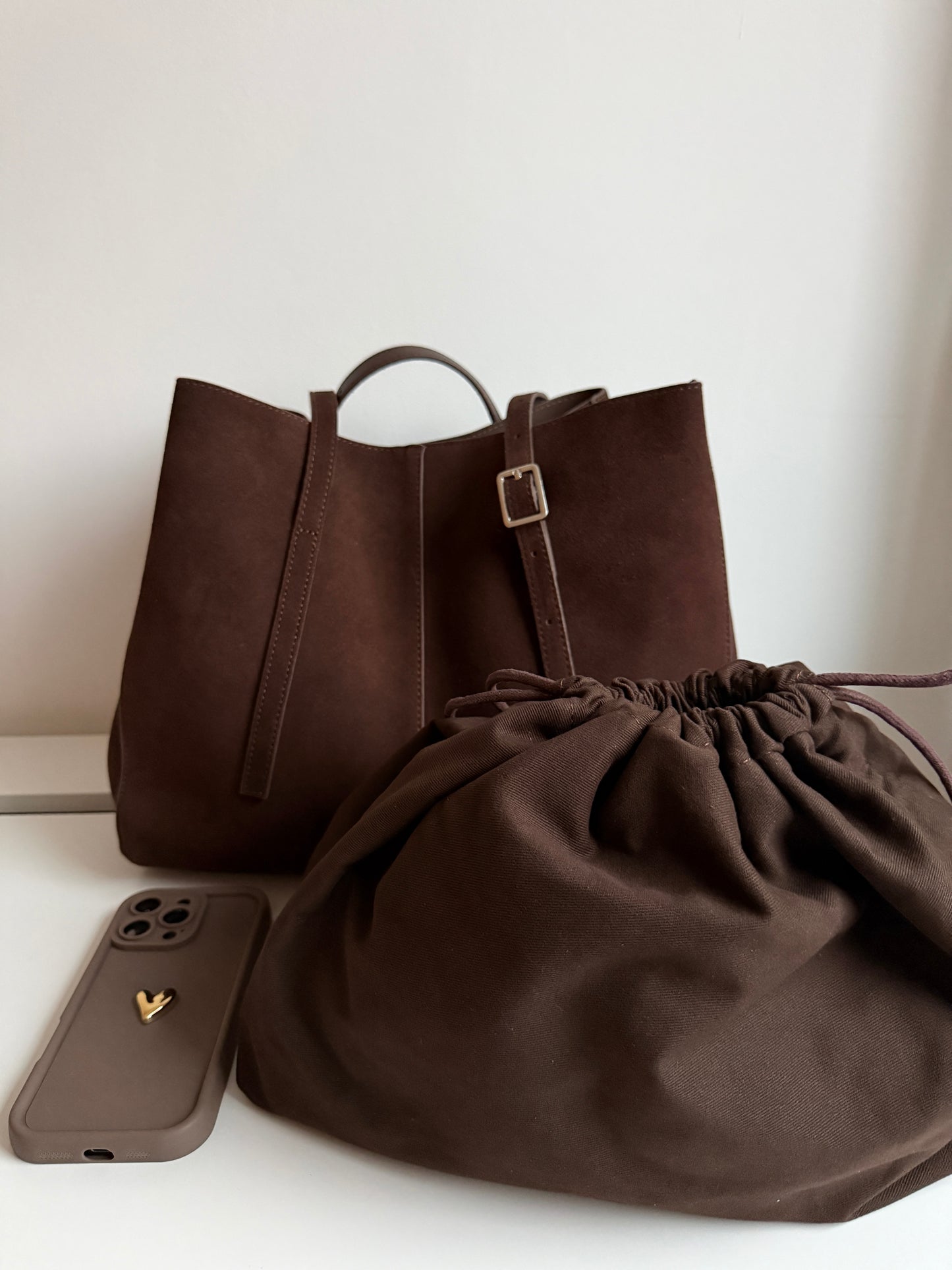 LOLA — DARK CHOCOLATE -Suede Leather Bag