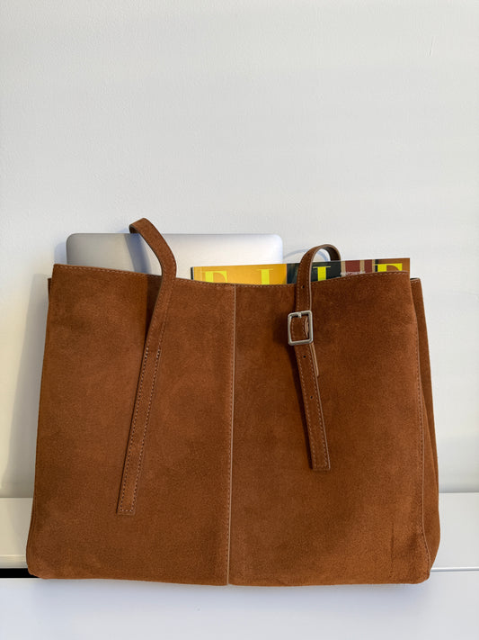 LOLA — Caramel -Suede Leather Bag