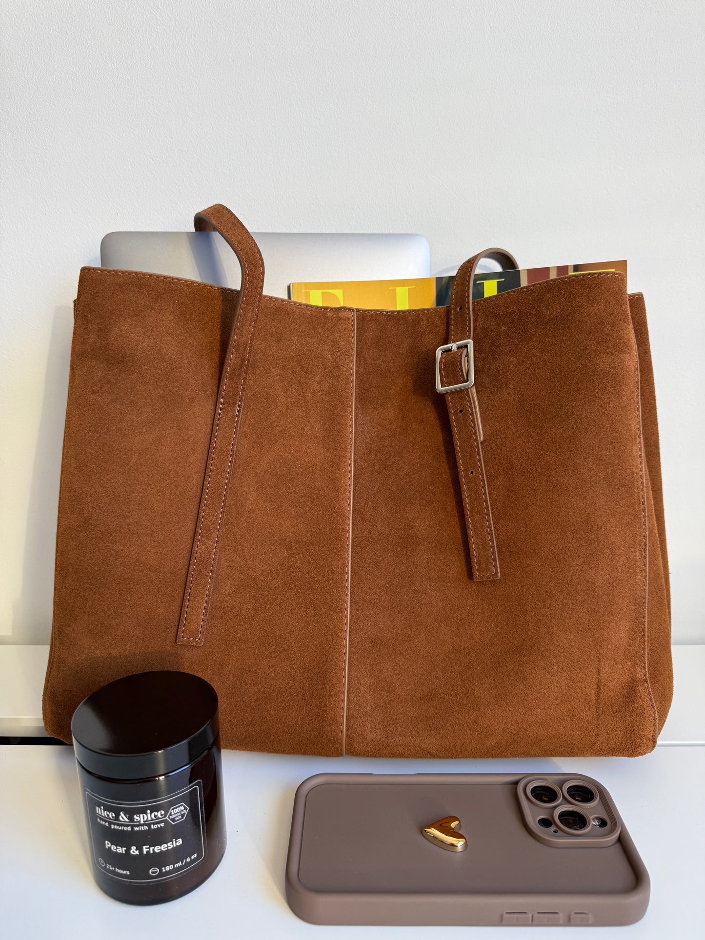 LOLA — Caramel -Suede Leather Bag