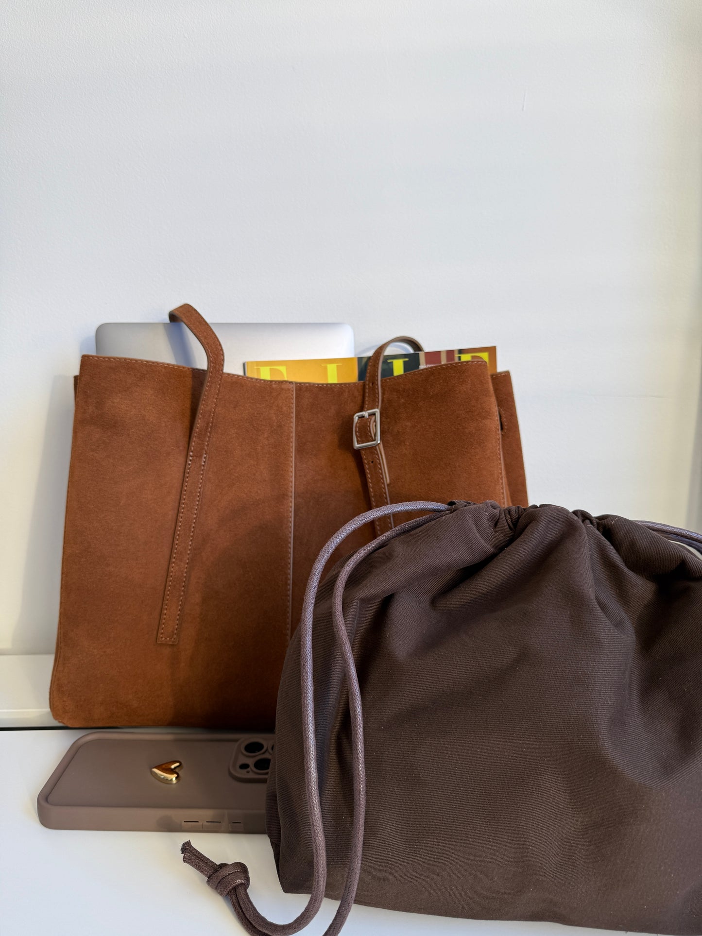 LOLA — Caramel -Suede Leather Bag