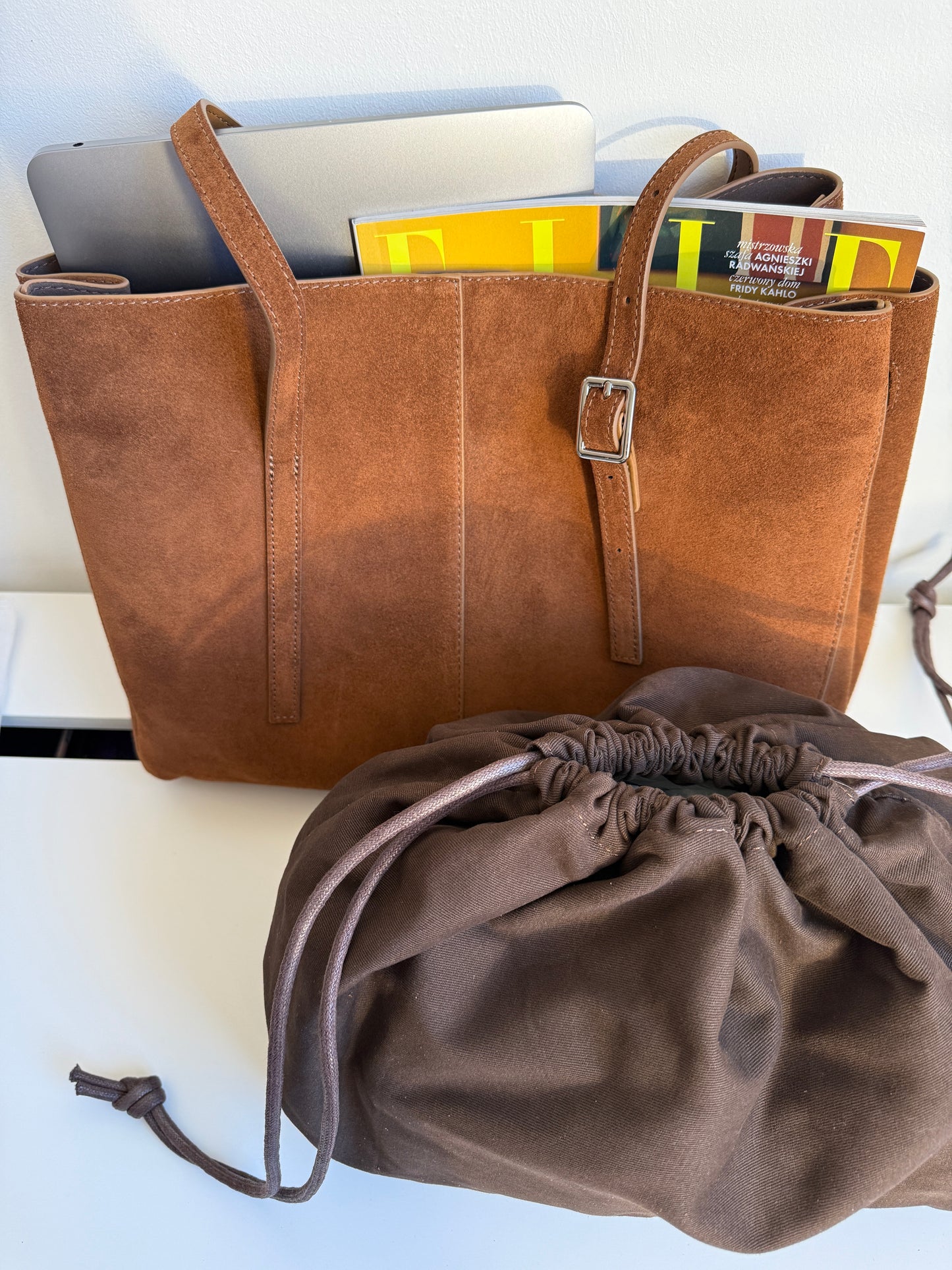 LOLA — Caramel -Suede Leather Bag