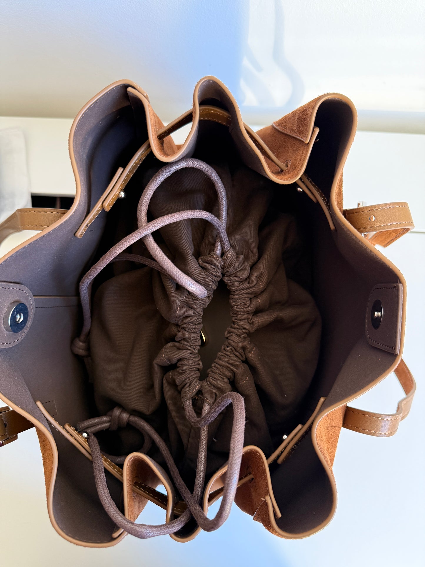 LOLA — Caramel -Suede Leather Bag