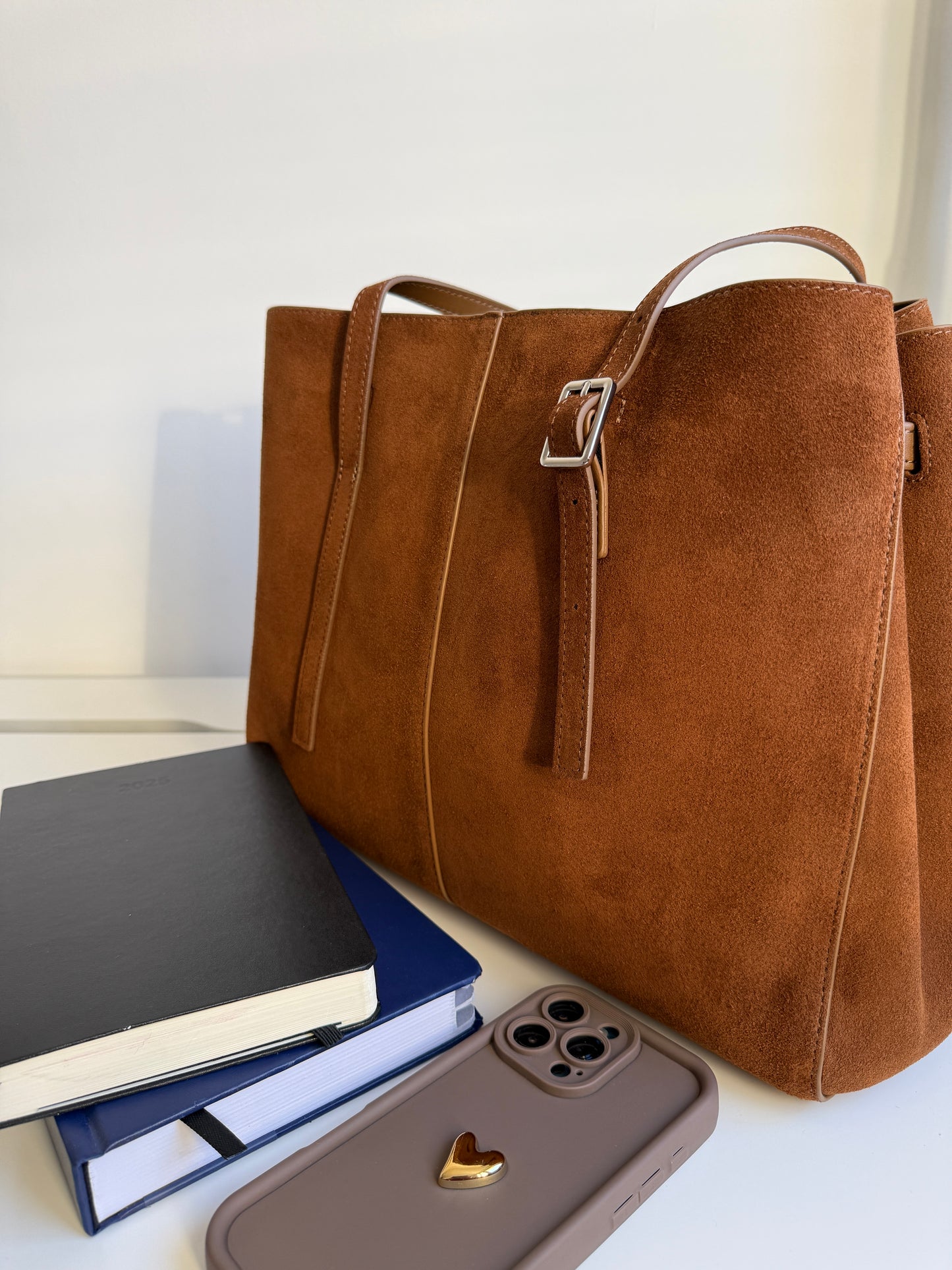 LOLA — Caramel -Suede Leather Bag
