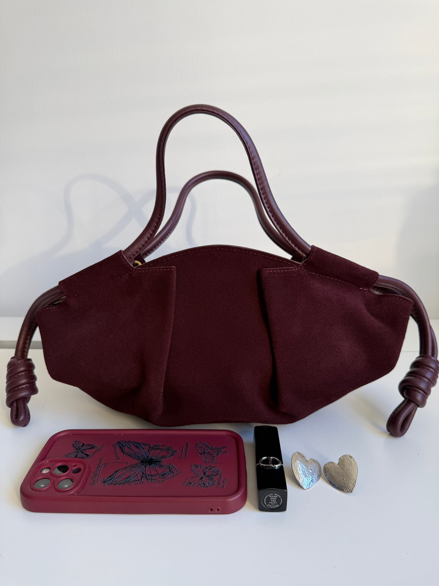 Michelle Suede Crossbody Bag – Burgundy | Natural Suede & Leather