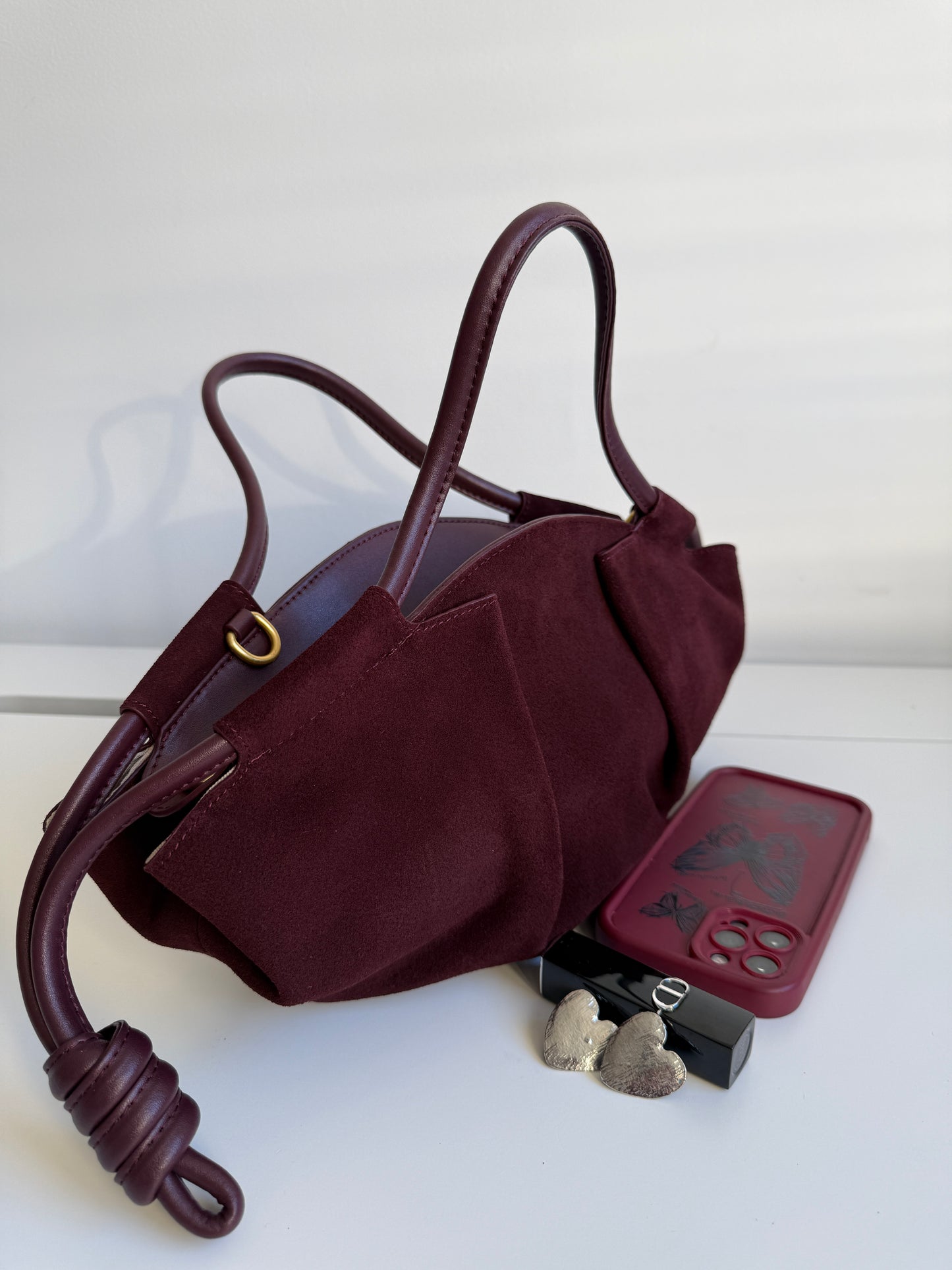 Michelle Suede Crossbody Bag – Burgundy | Natural Suede & Leather