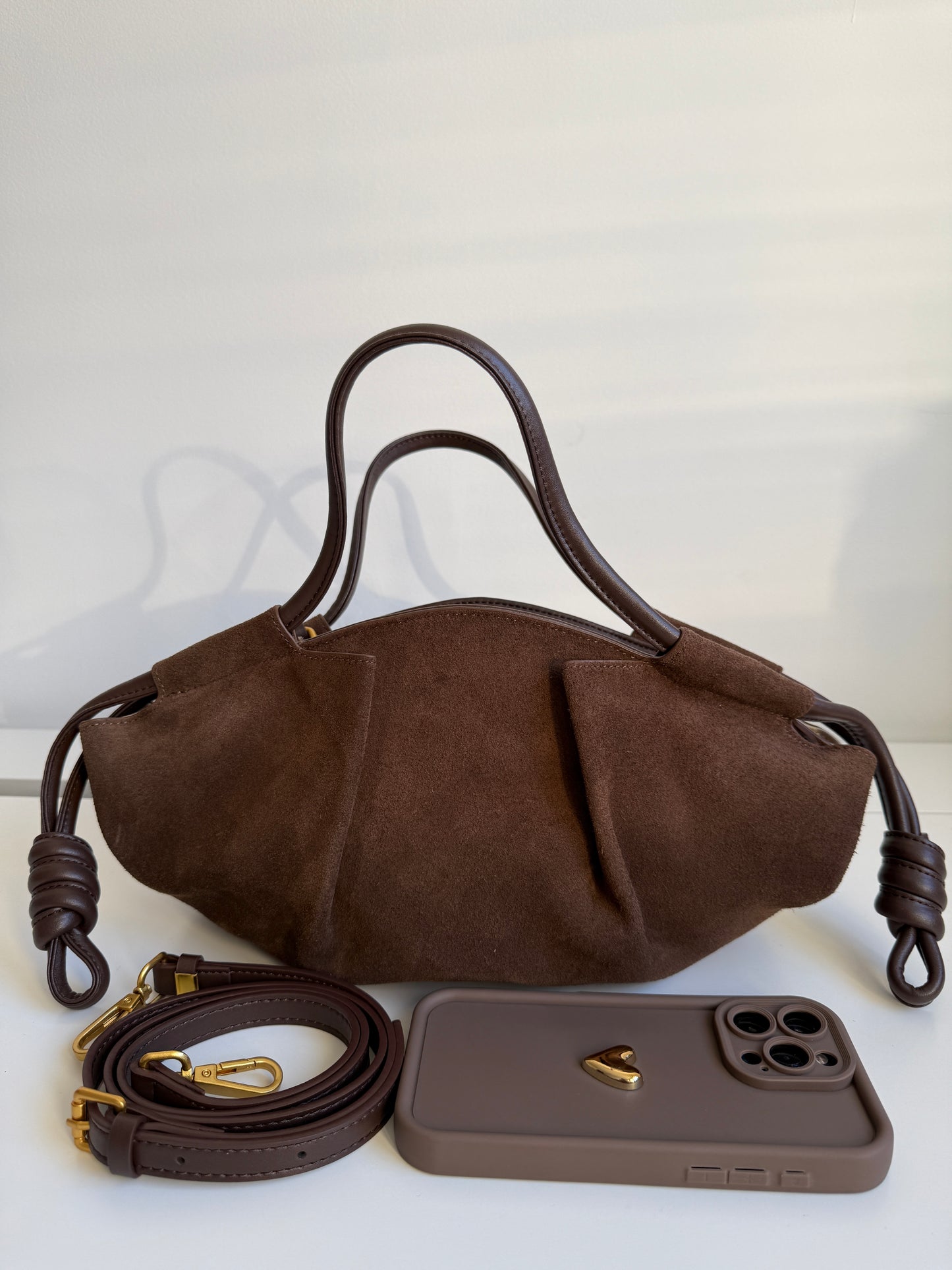 Michelle Suede Crossbody Bag – Taupe Brown | Natural Suede & Leather