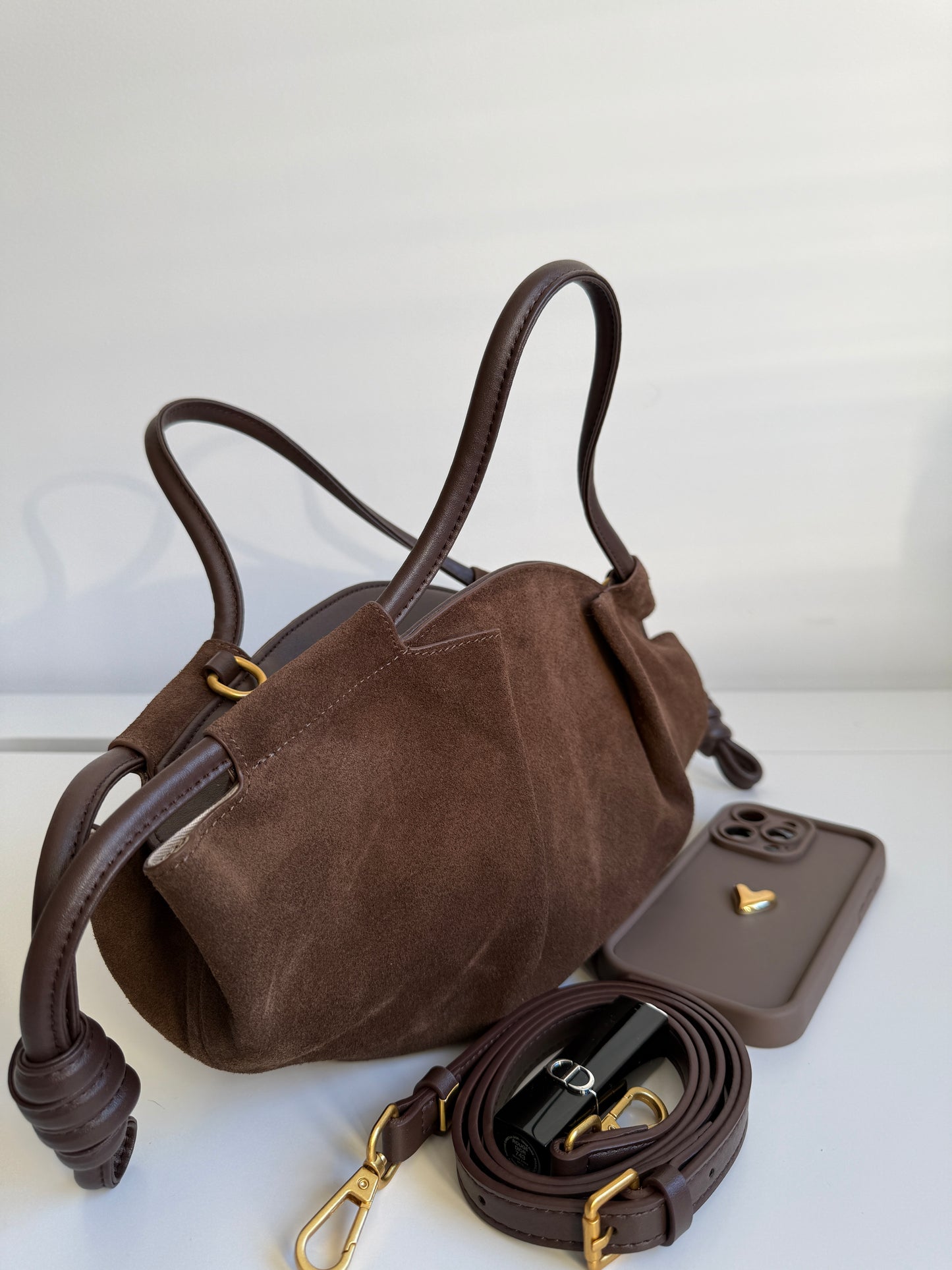 Michelle Suede Crossbody Bag – Taupe Brown | Natural Suede & Leather
