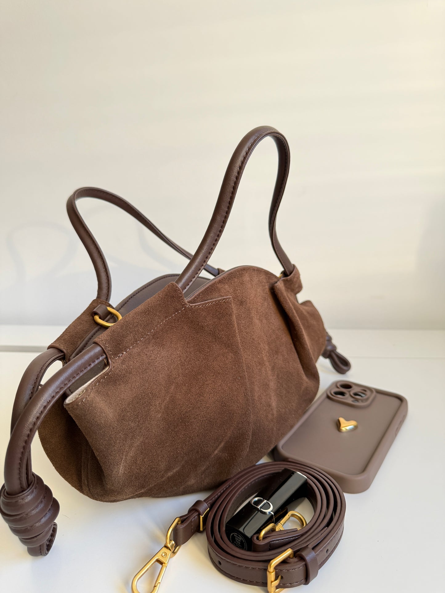 Michelle Suede Crossbody Bag – Taupe Brown | Natural Suede & Leather