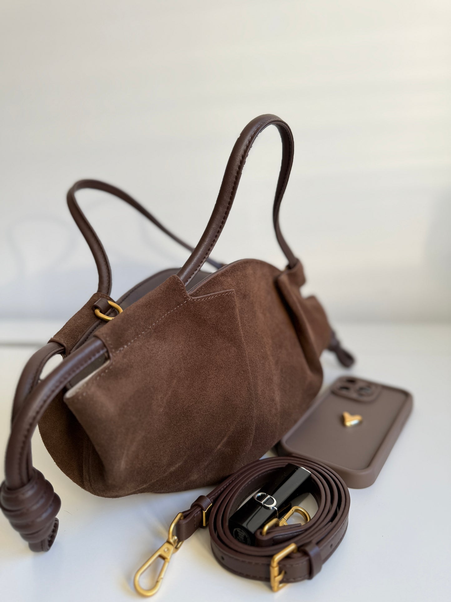 Michelle Suede Crossbody Bag – Taupe Brown | Natural Suede & Leather