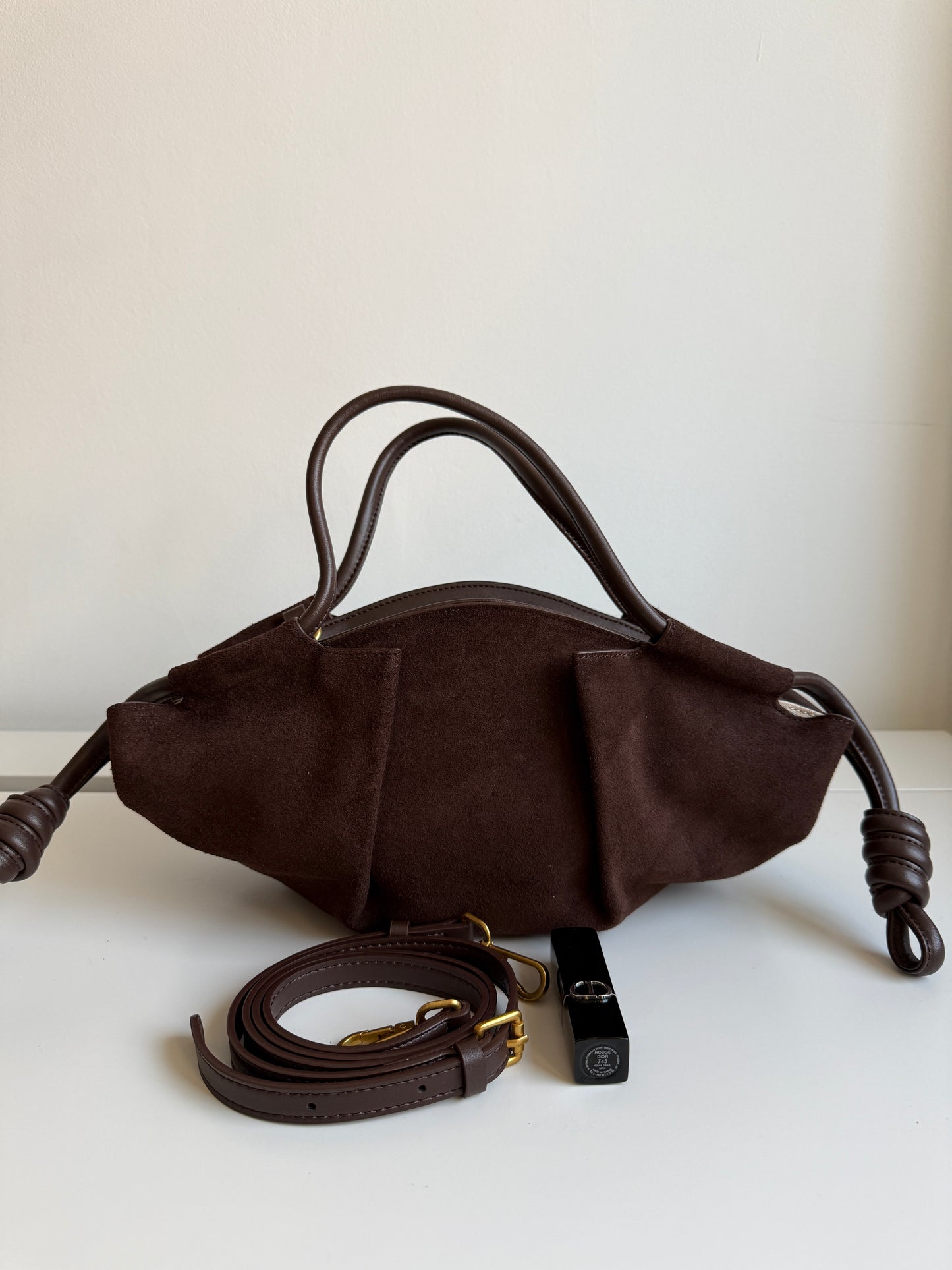 Michelle Suede Crossbody Bag – Chocolate Brown | Natural Suede & Leather