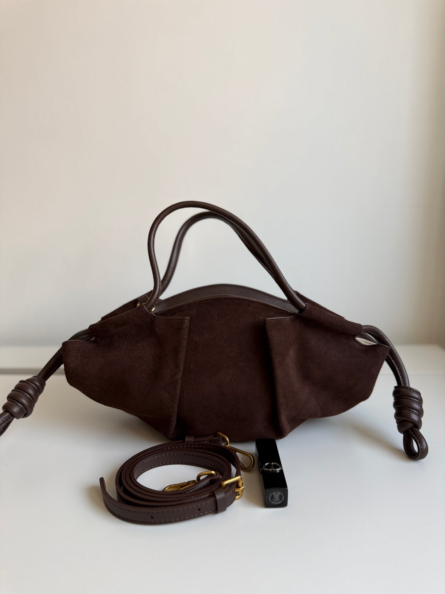 Michelle Suede Crossbody Bag – Chocolate Brown | Natural Suede & Leather