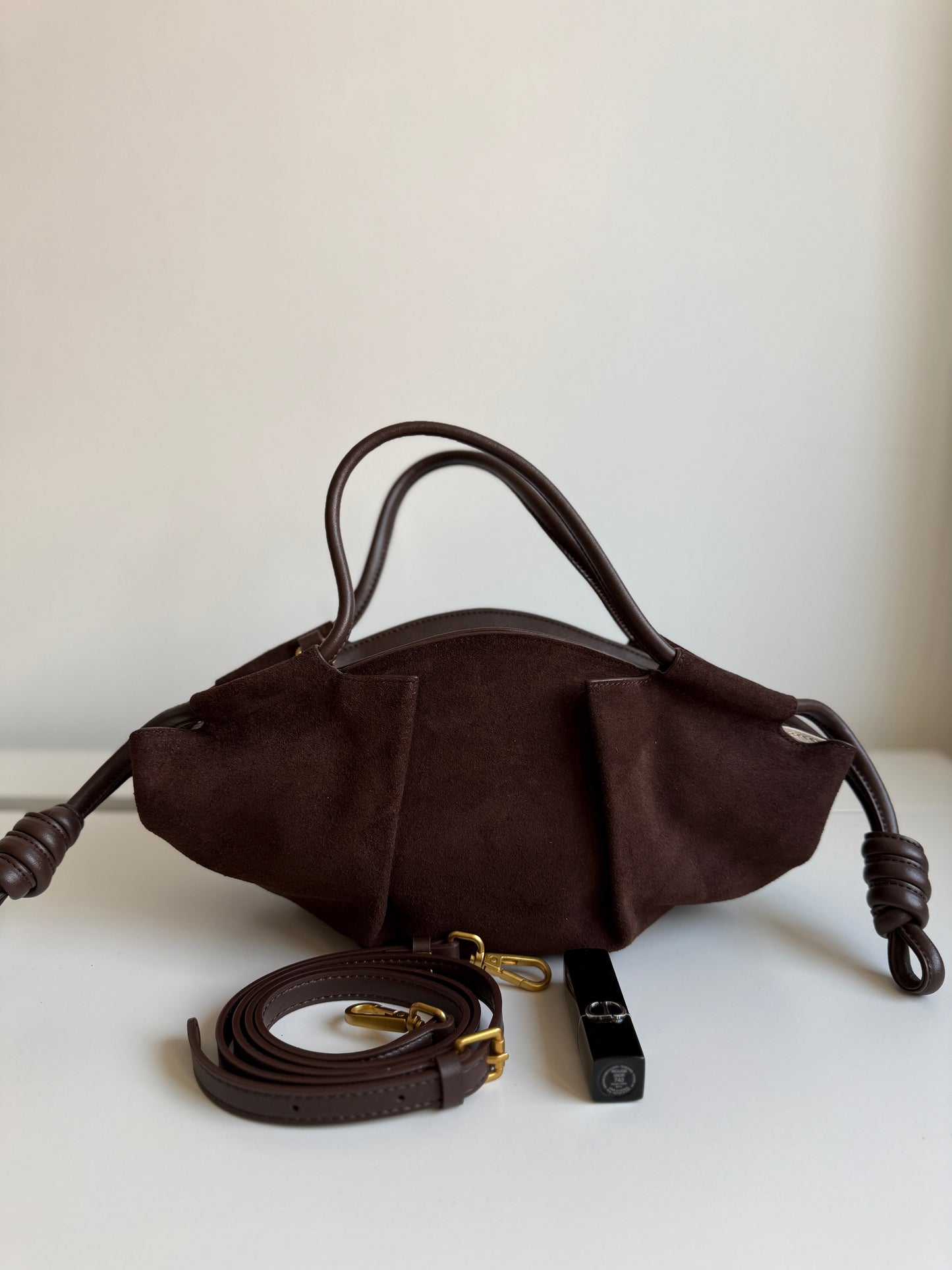 Michelle Suede Crossbody Bag – Chocolate Brown | Natural Suede & Leather
