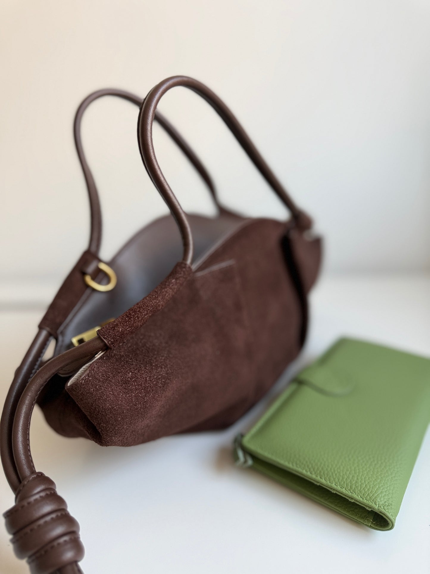 Michelle Suede Crossbody Bag – Chocolate Brown | Natural Suede & Leather