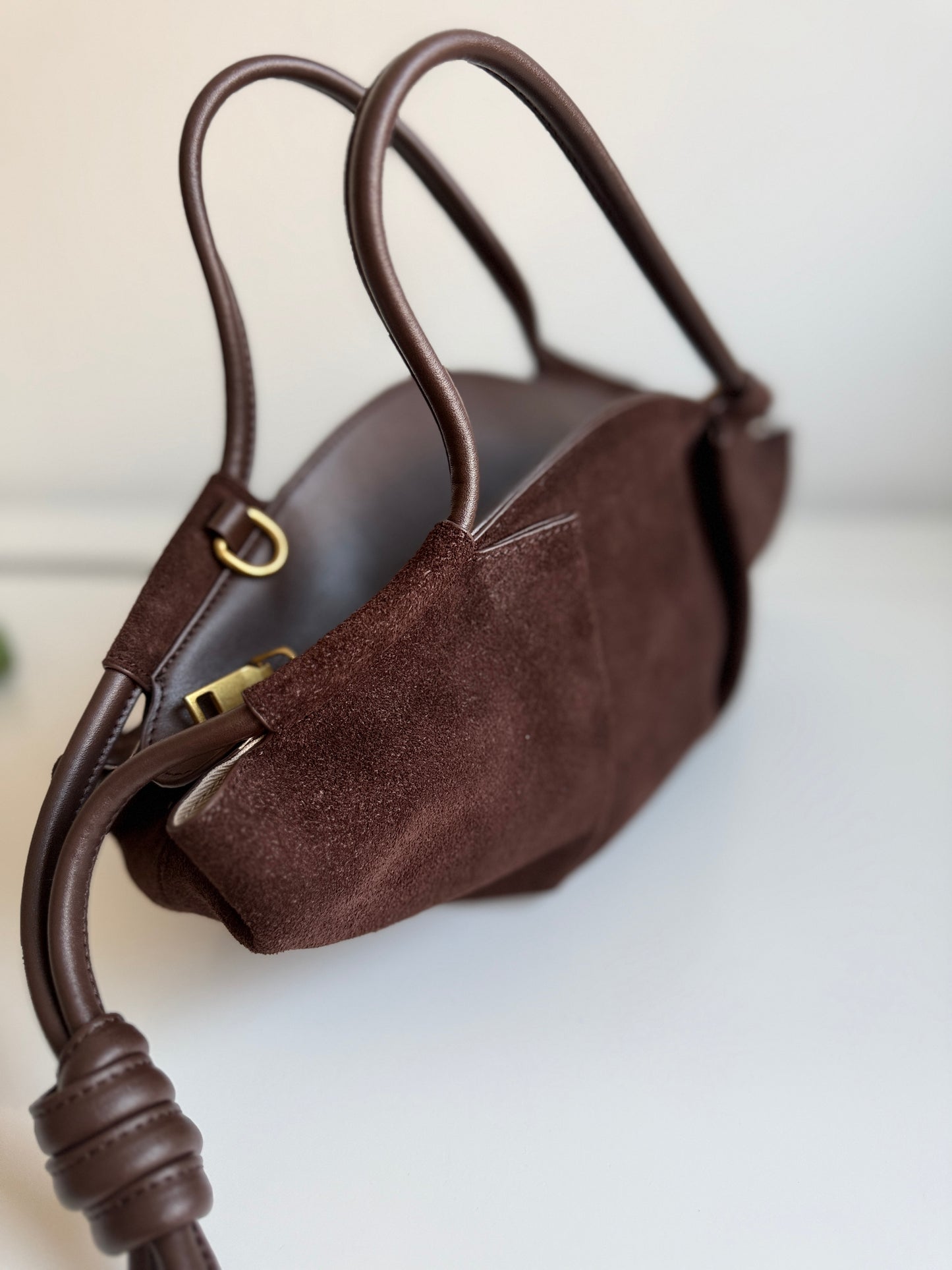 Michelle Suede Crossbody Bag – Chocolate Brown | Natural Suede & Leather