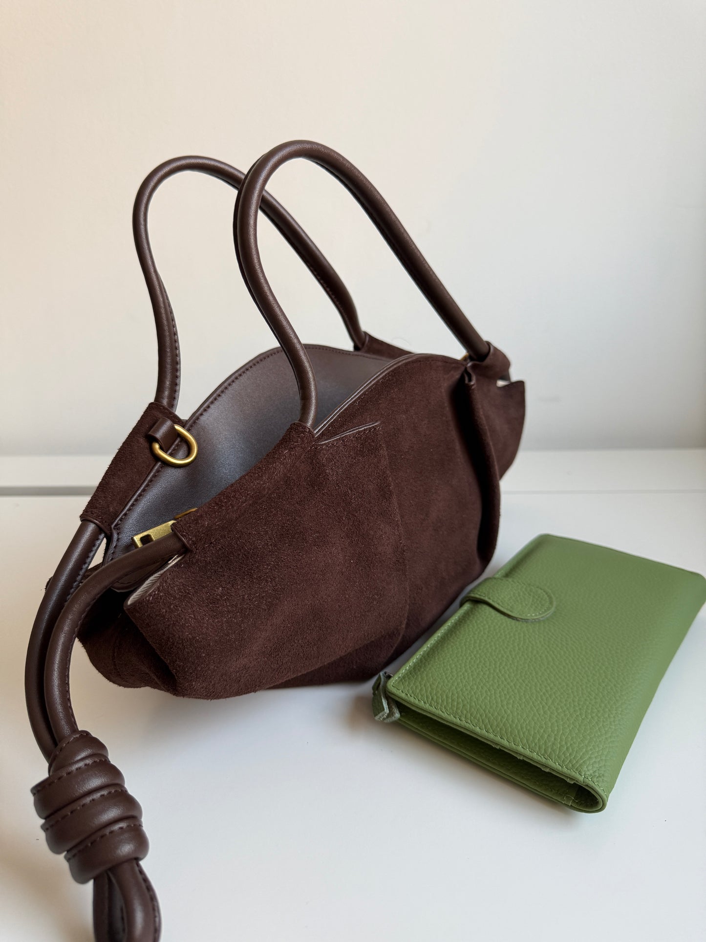 Michelle Suede Crossbody Bag – Chocolate Brown | Natural Suede & Leather