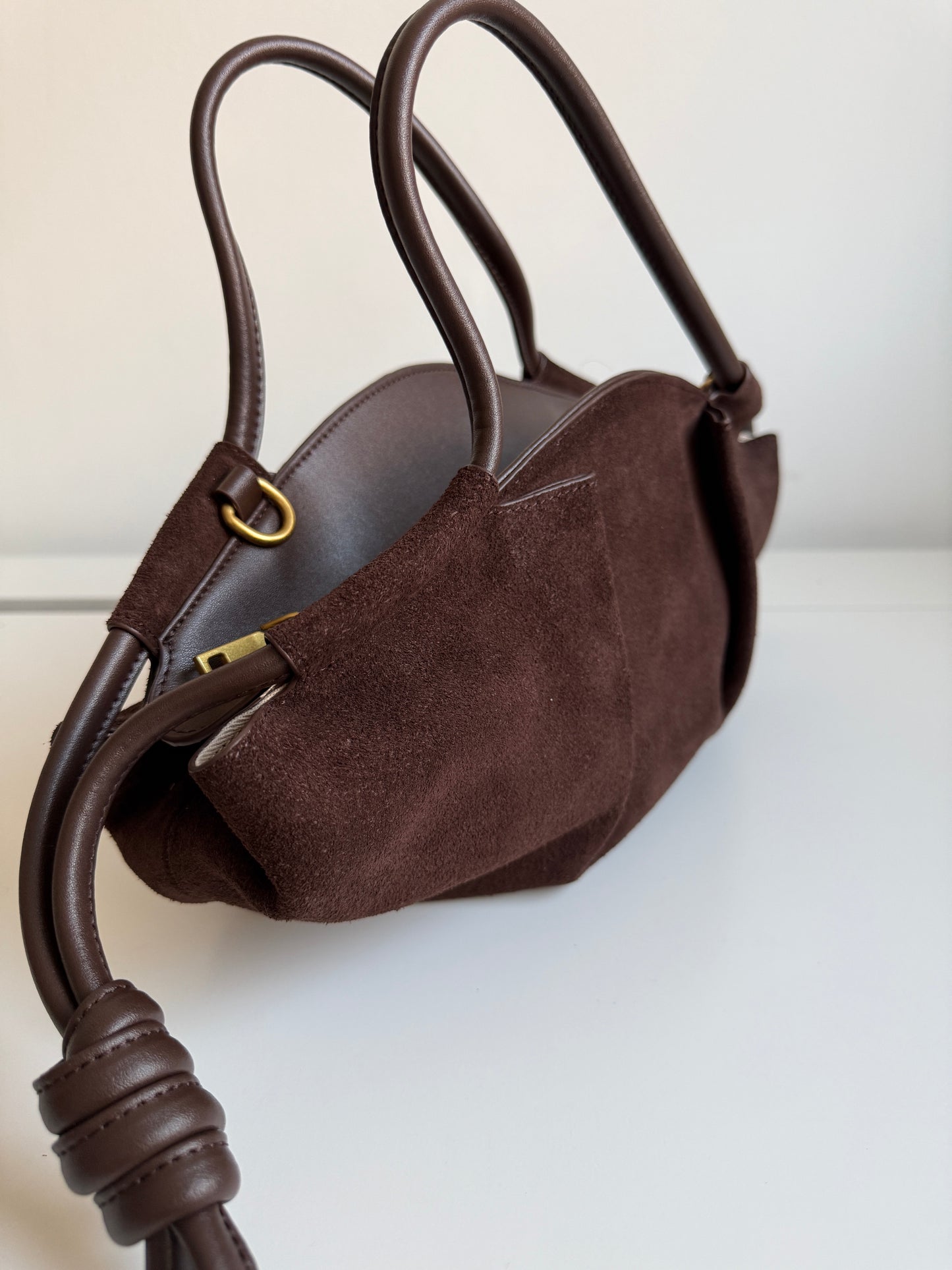 Michelle Suede Crossbody Bag – Chocolate Brown | Natural Suede & Leather