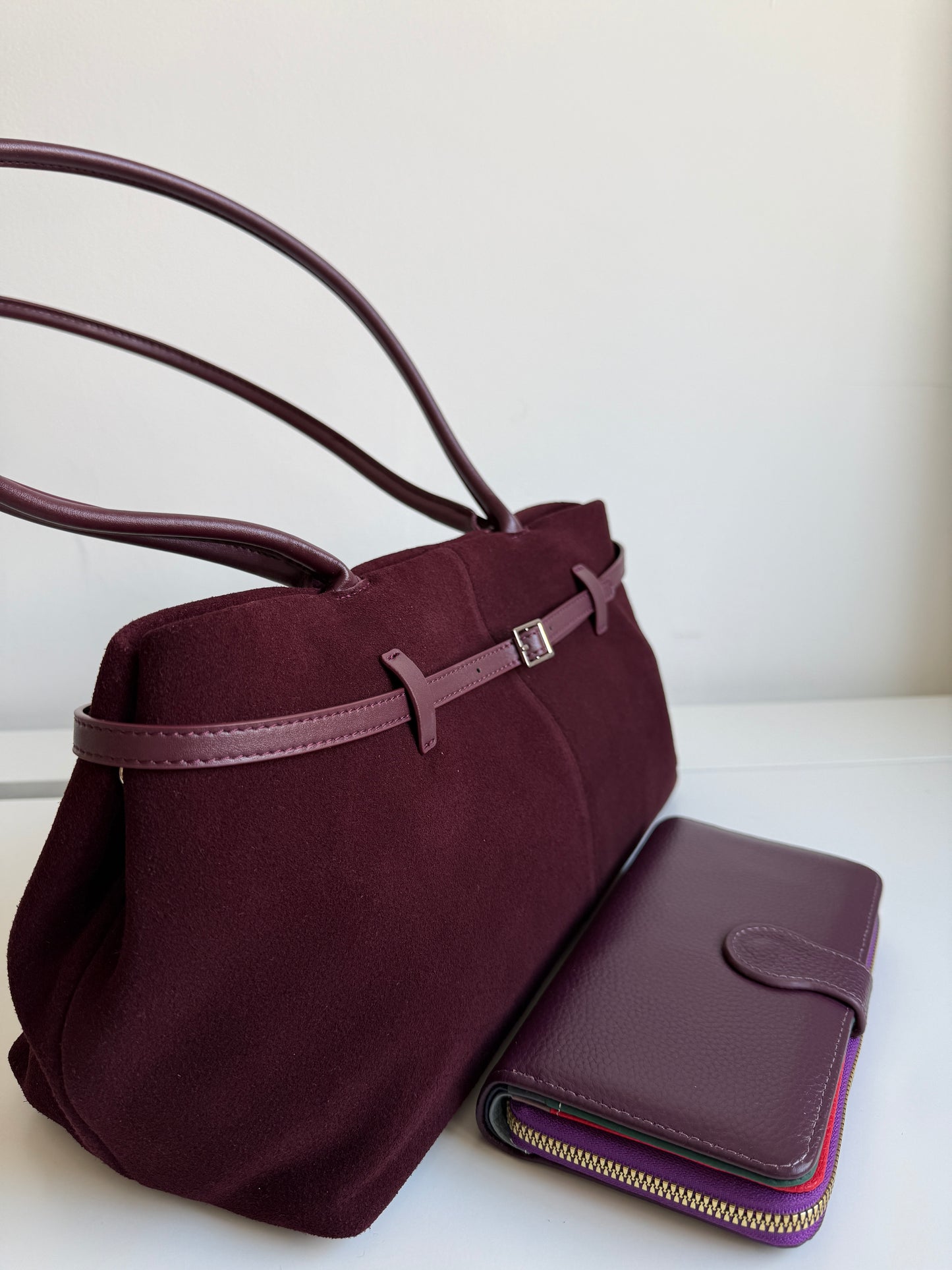 NIKOLÉ MARA – Burgundy Suede Shoulder Bag | Soft & Neutral