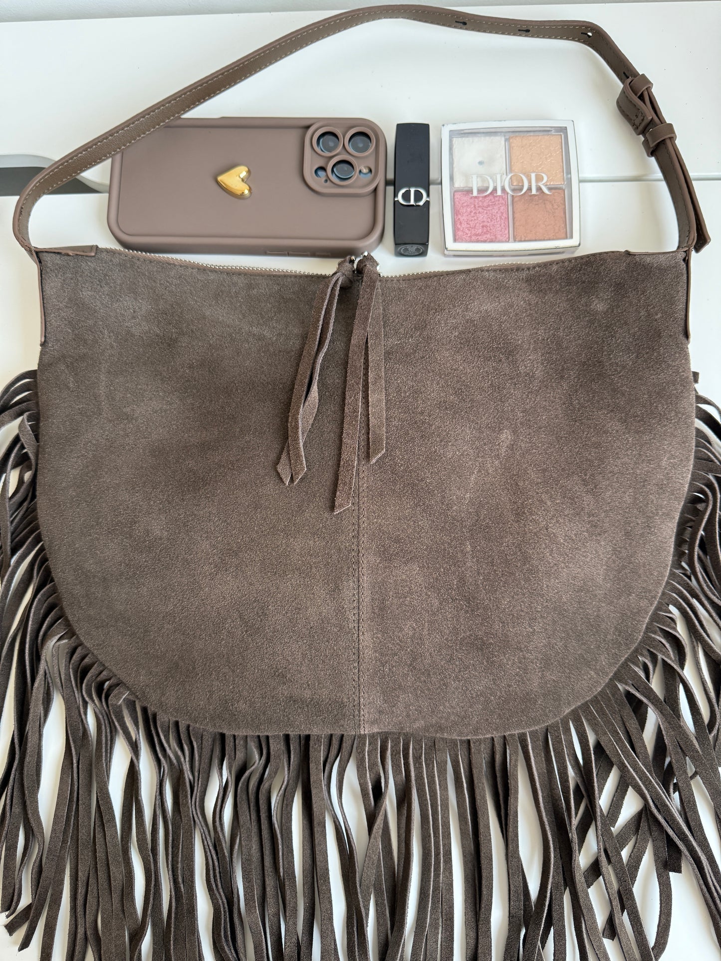 NIKOLÉ  JANE  – Taupe Suede Fringe Shoulder Bag | Western Chic