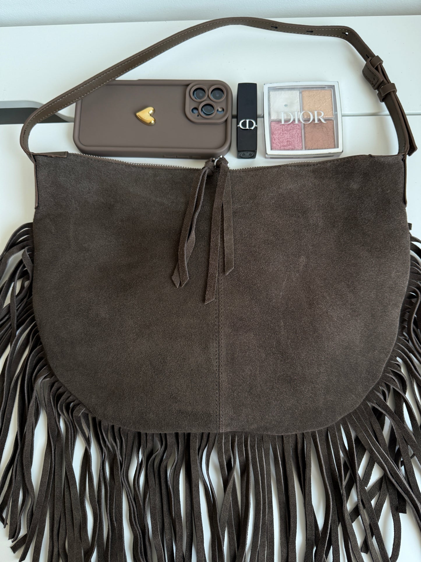 NIKOLÉ  JANE  – Taupe Suede Fringe Shoulder Bag | Western Chic